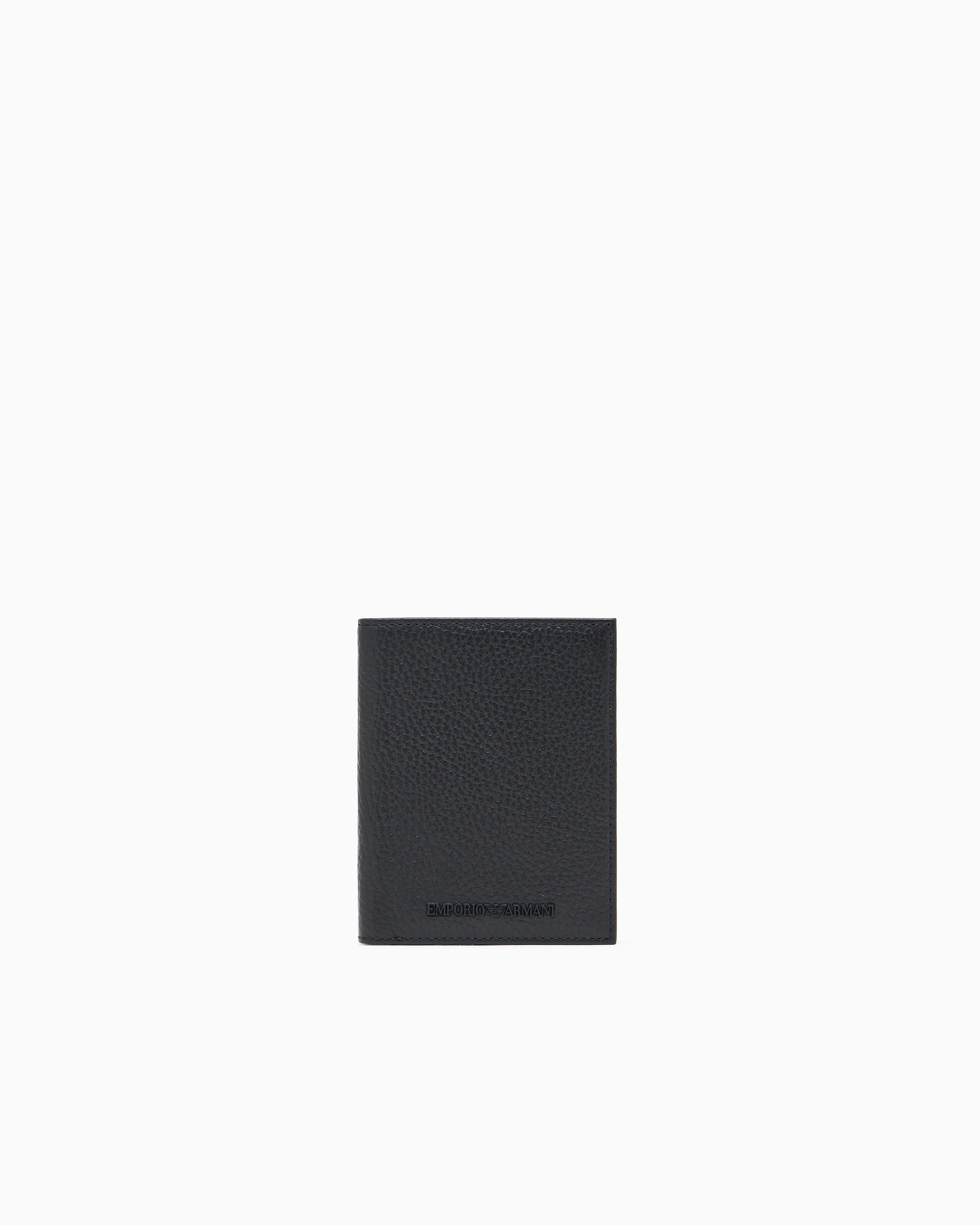 Emporio Armani - Tumbled leather card holder, Man, Black, Size: TU