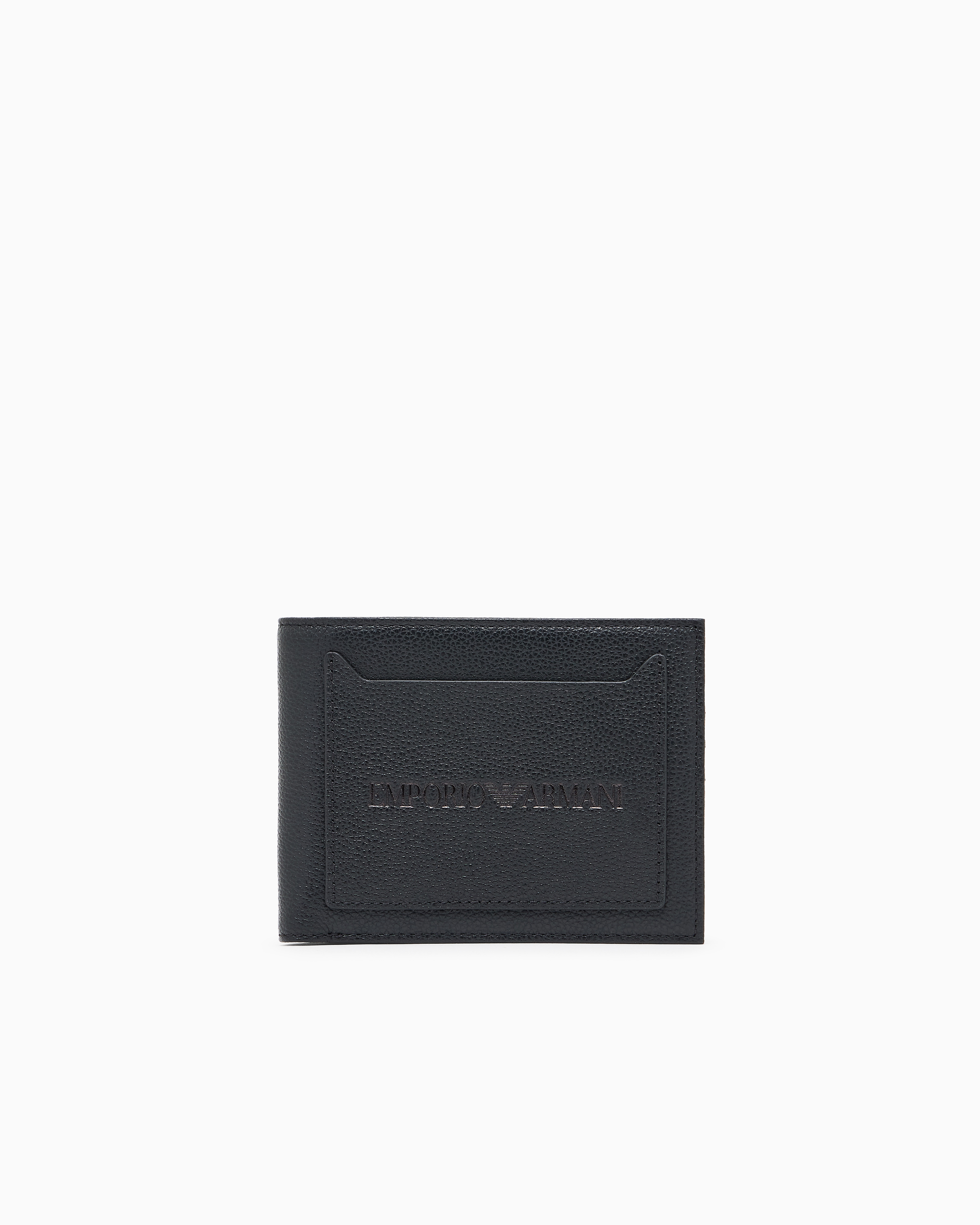 Emporio Armani - Tumbled-leather bi-fold wallet with outer pocket, Man, Black, Size: TU