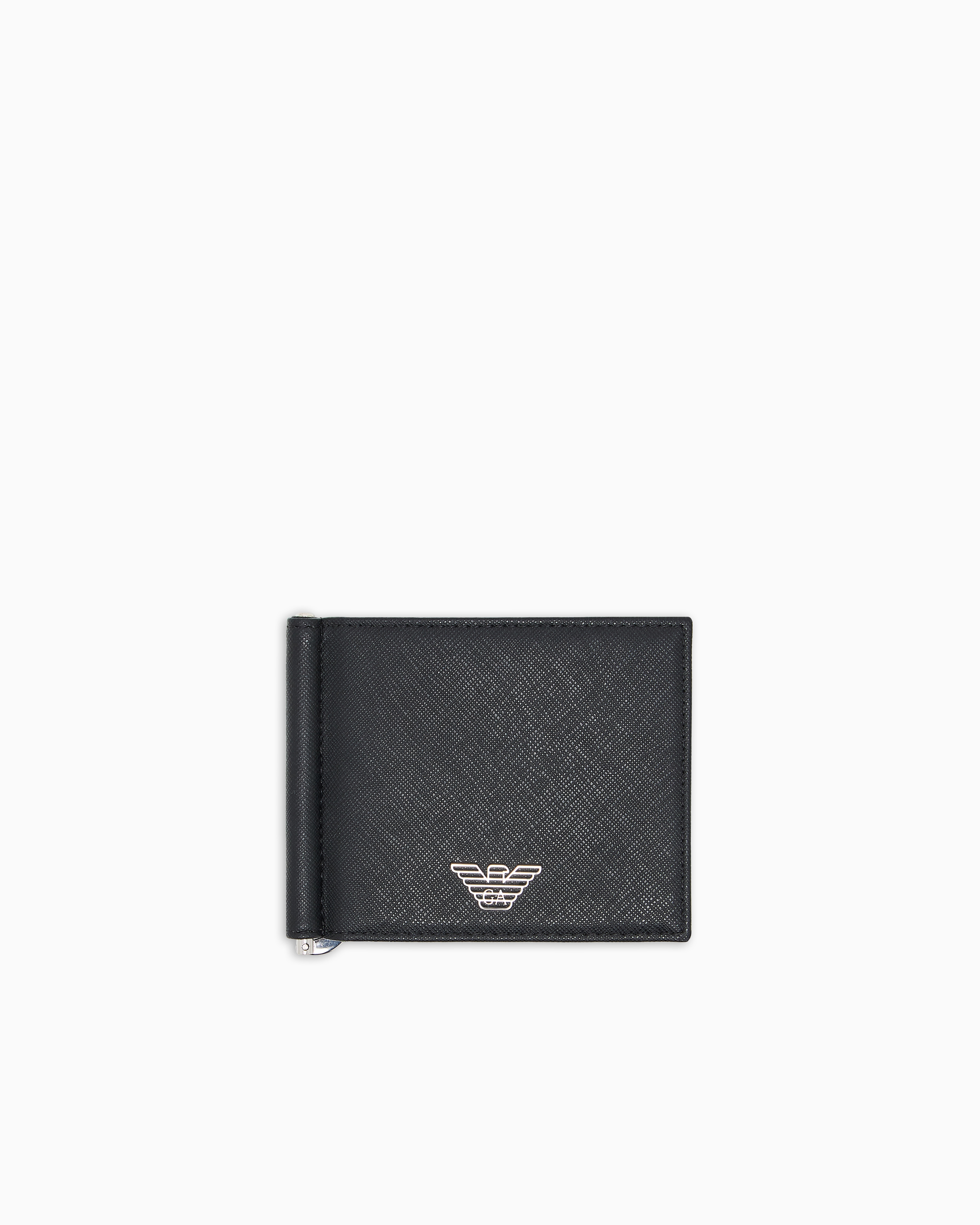 Emporio Armani - ASV regenerated Saffiano leather compact wallet with eagle plate, Man, Black, Size: TU