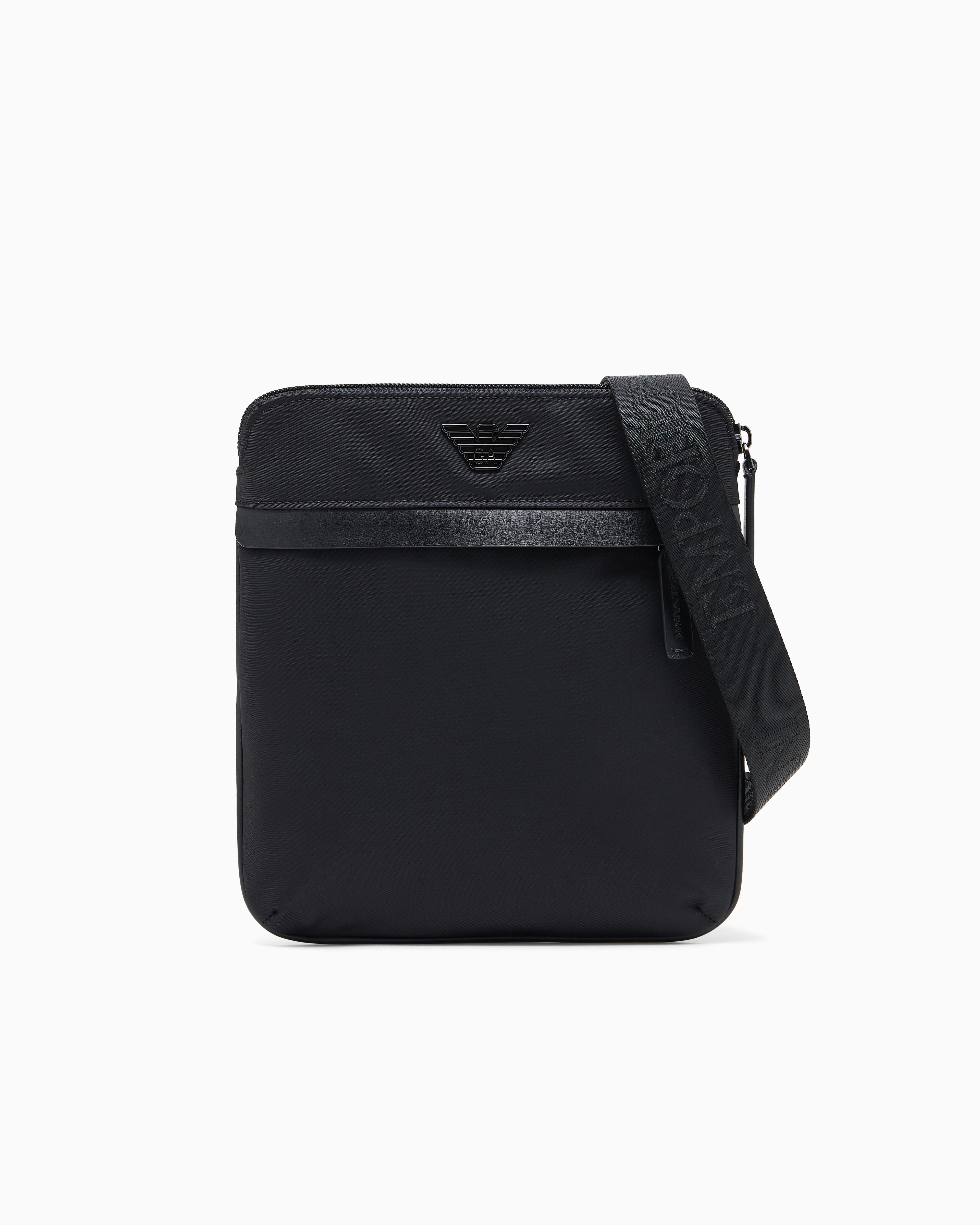 Emporio Armani - ASV recycled-nylon flat shoulder bag, Man, Black, Size: TU