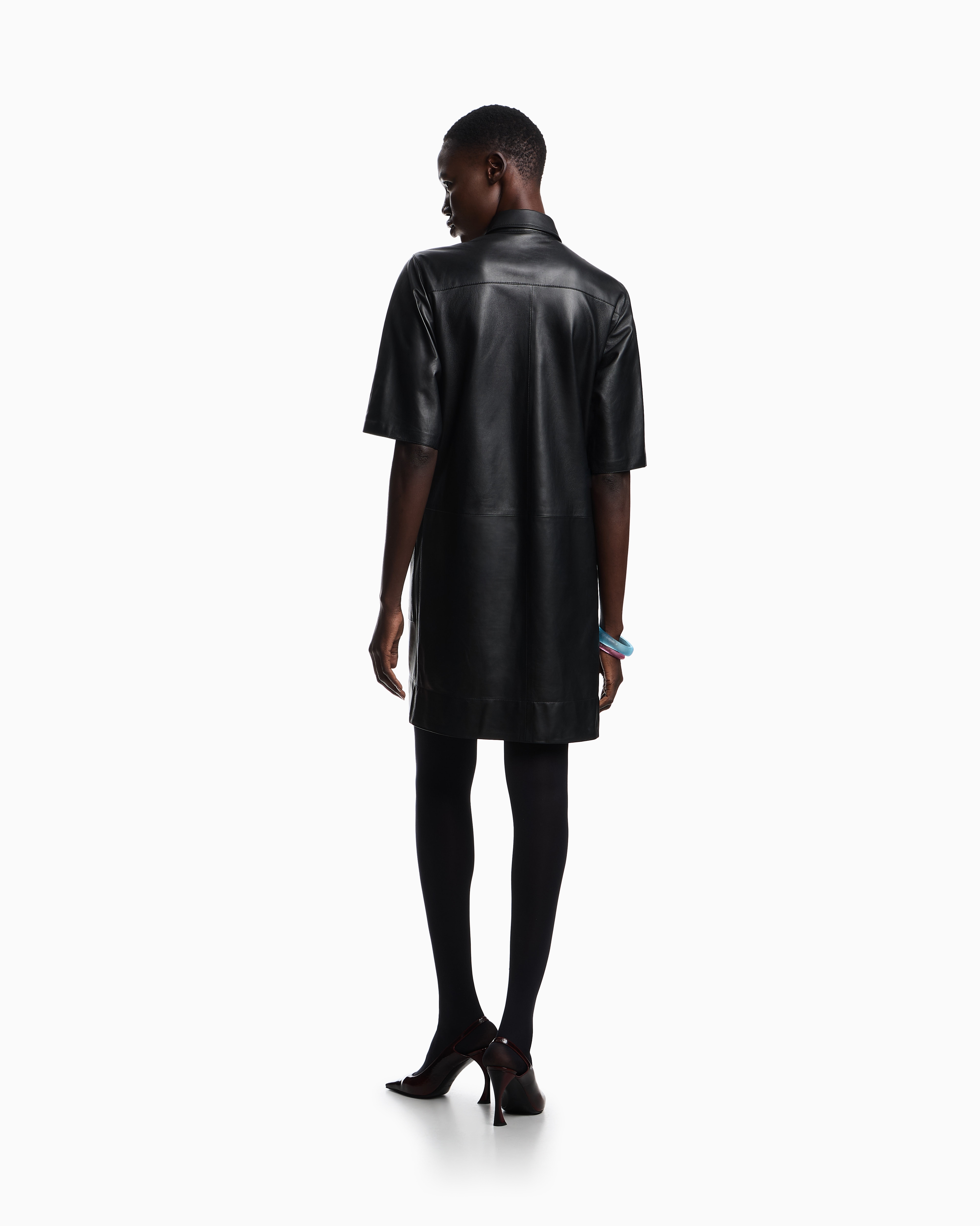 Emporio Armani Short-sleeved Dress In Nappa Lambskin