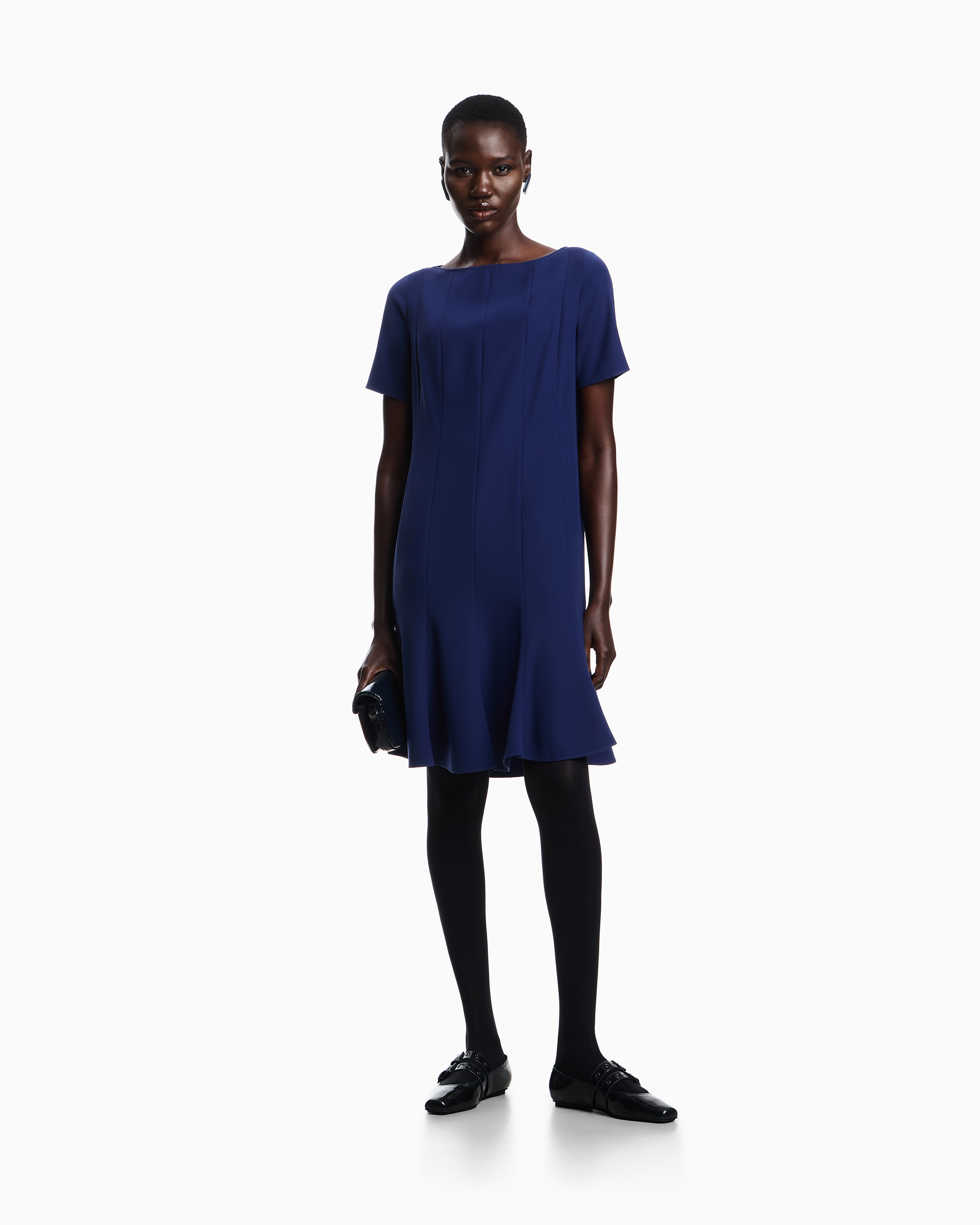 Emporio Armani Kleid Mit Falten Aus Funktionalem Cady In Blue