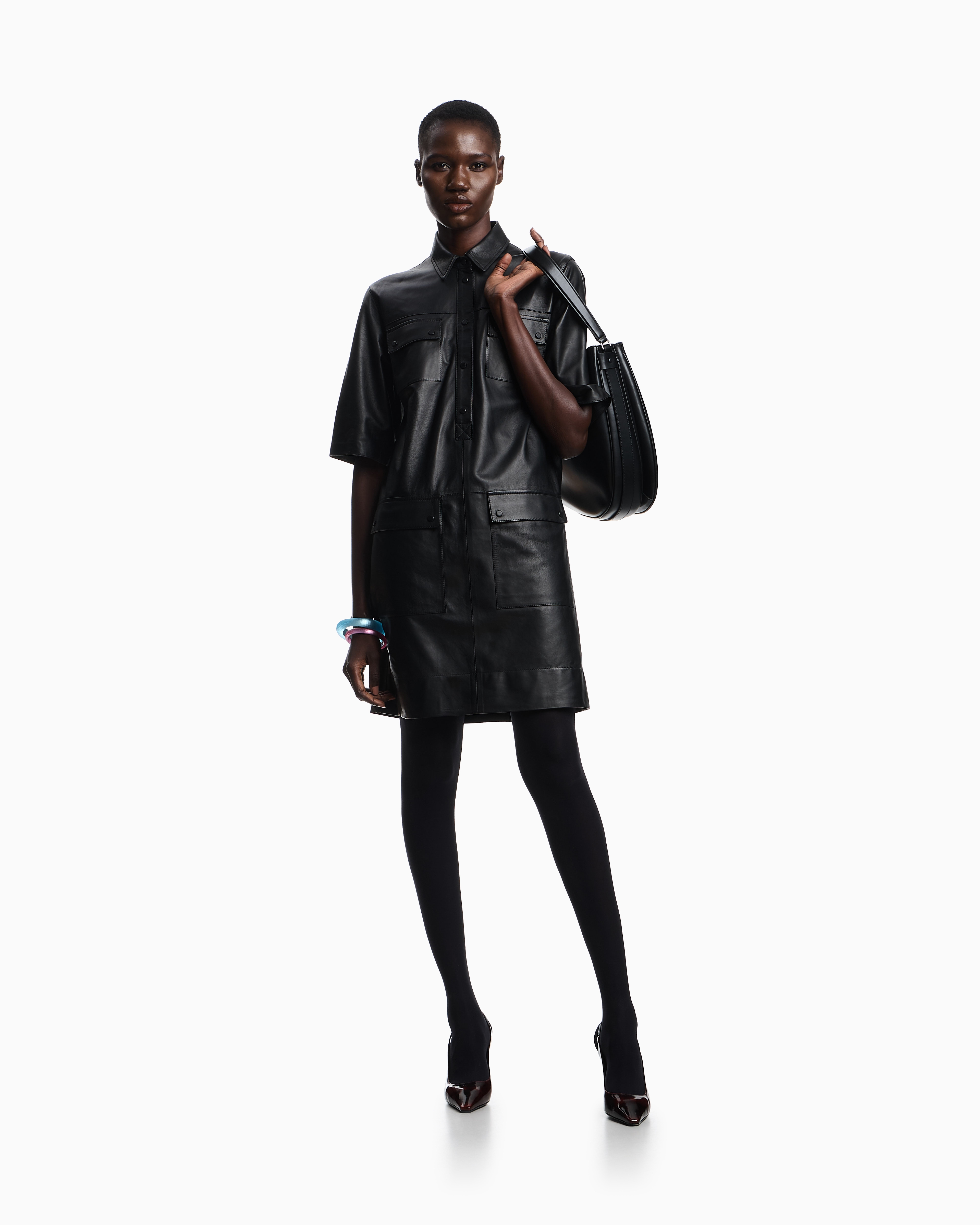 Emporio Armani Short-sleeved Dress In Nappa Lambskin