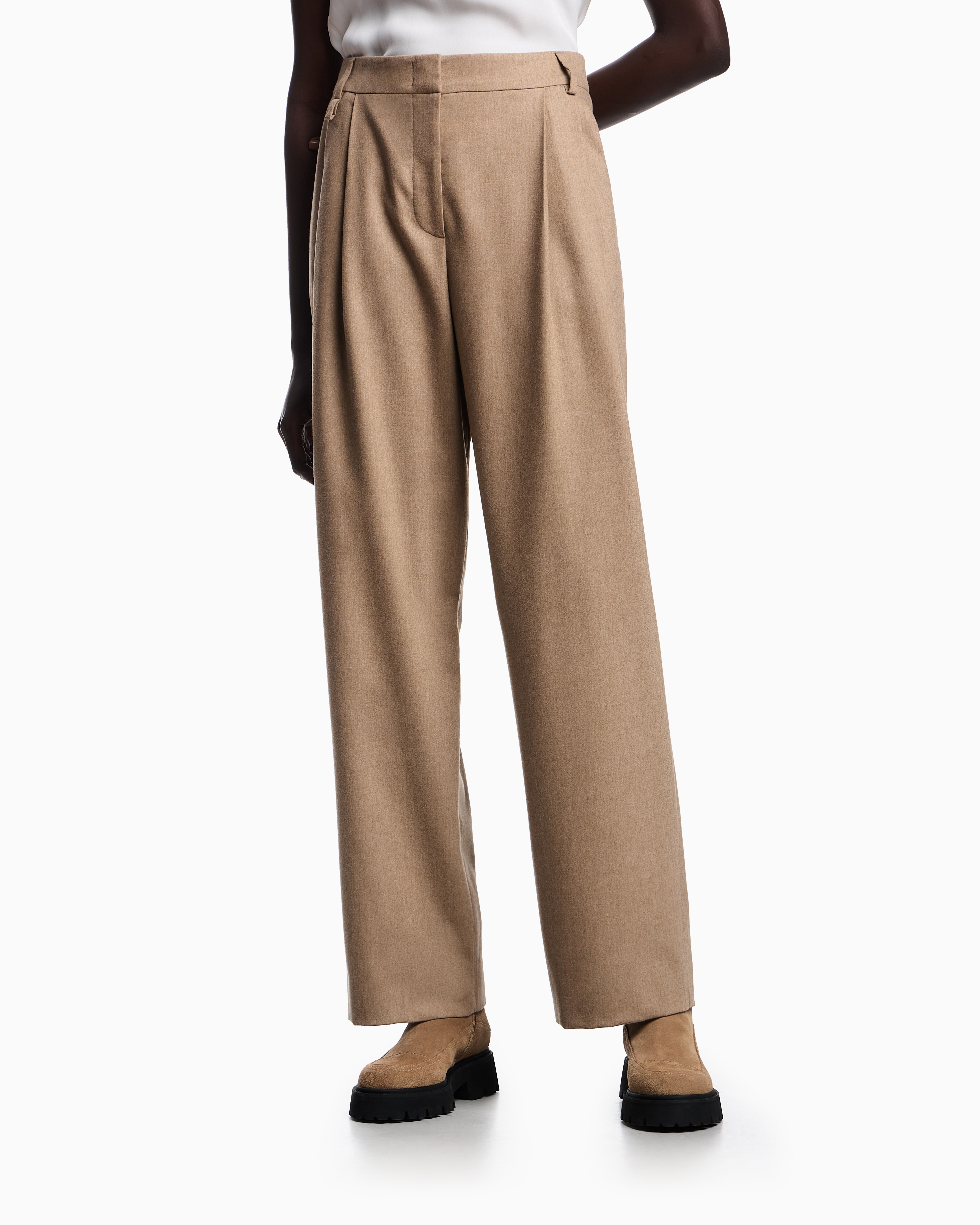 Emporio Armani Icon Wool Blend Pleated Pants In Brown