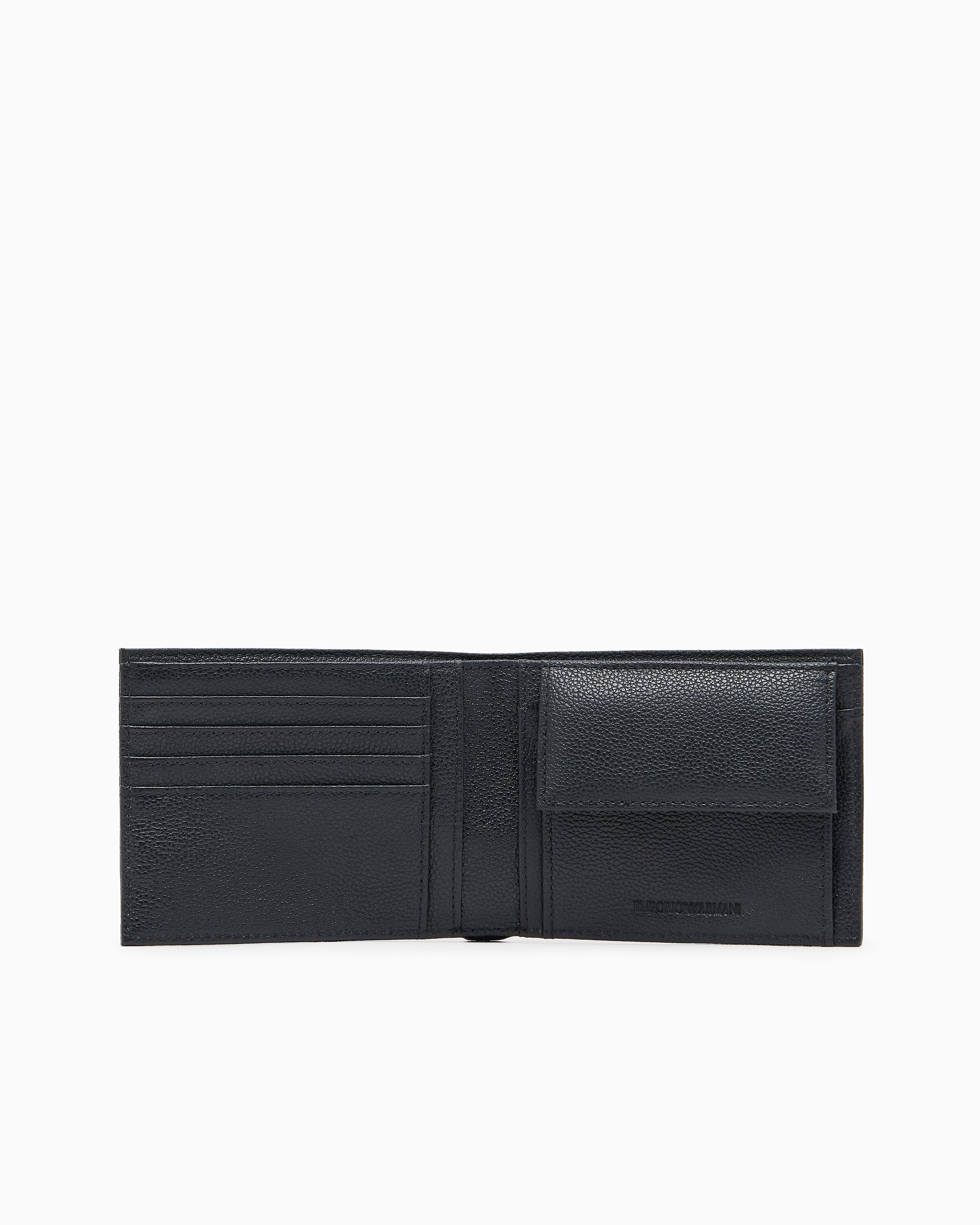 Emporio Armani - Tumbled-leather bi-fold wallet with outer pocket, Man, Black, Size: TU