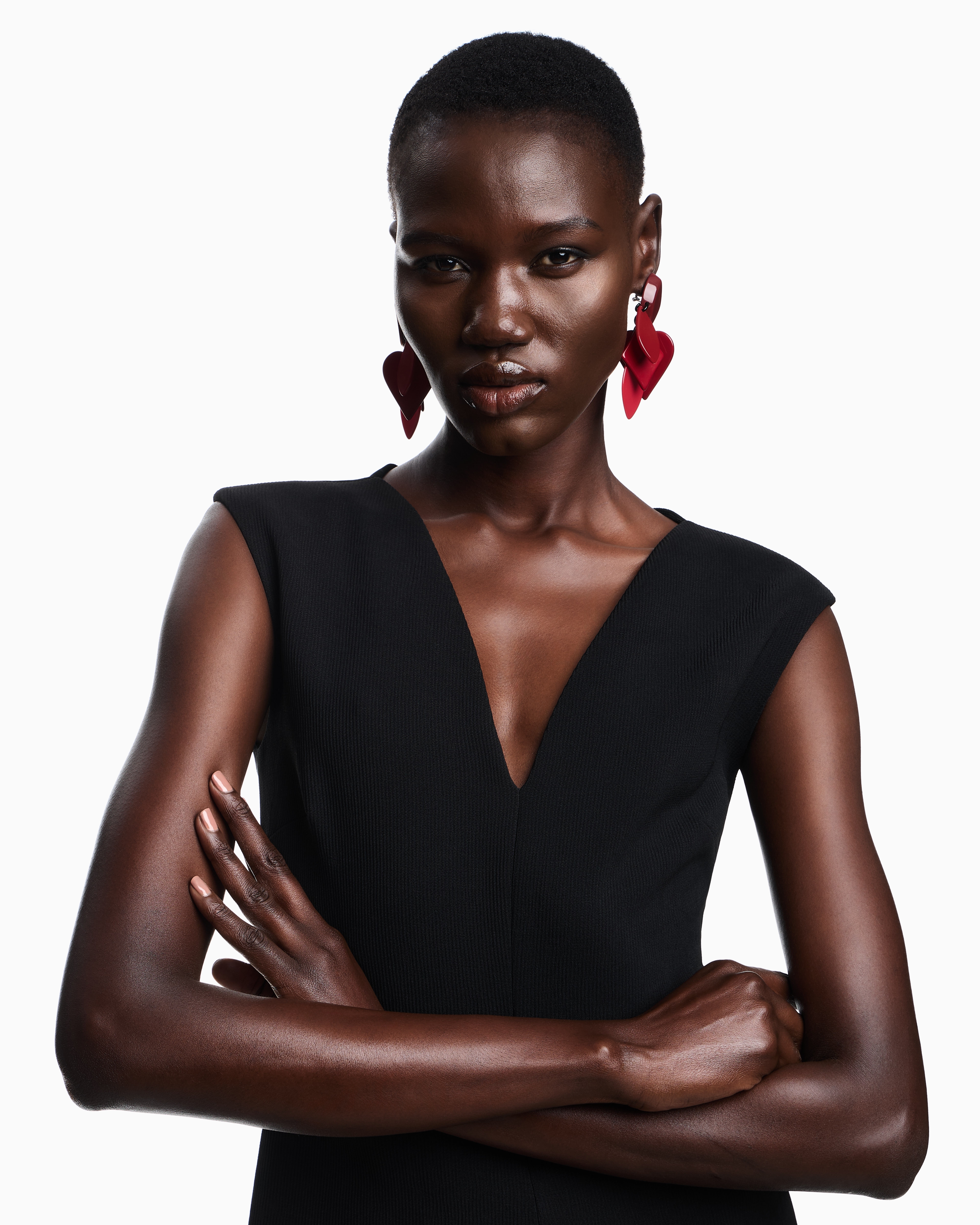 Emporio Armani Flared Dress In Bark-effect Fluid Crêpe In Black