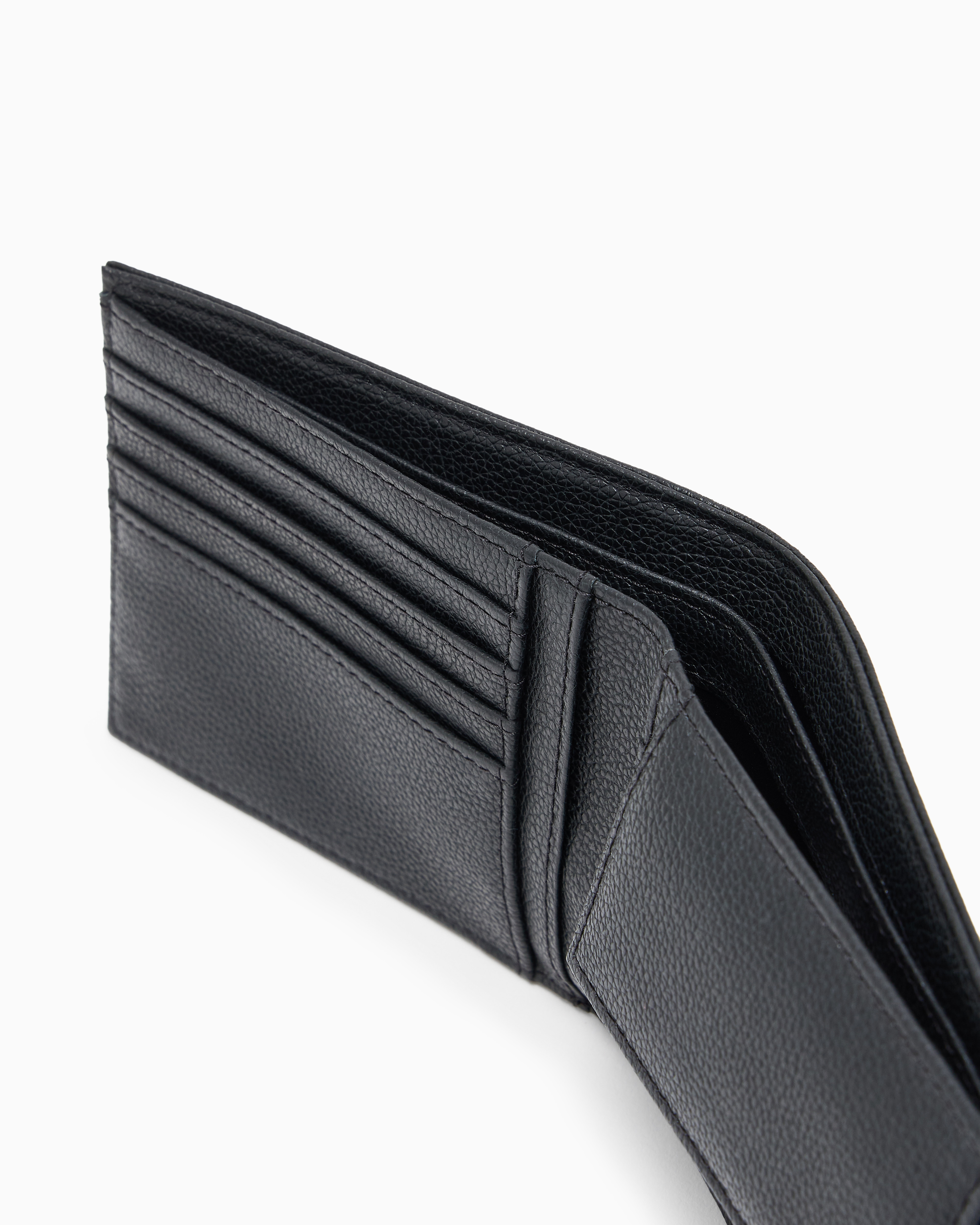 Emporio Armani - Tumbled-leather bi-fold wallet with outer pocket, Man, Black, Size: TU