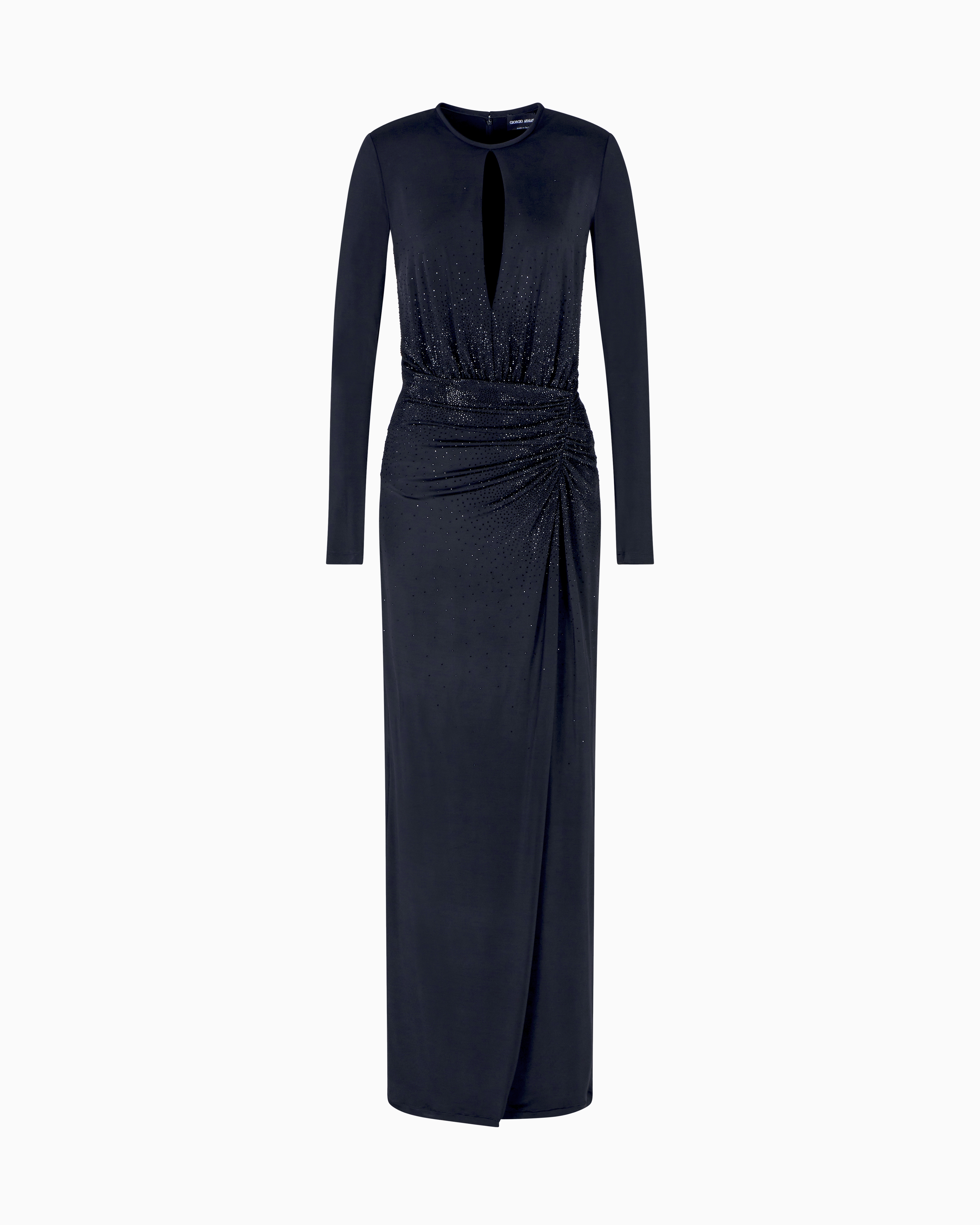 Giorgio Armani Long Dress In Viscose Jersey With Rhinestone Embroidery In Black