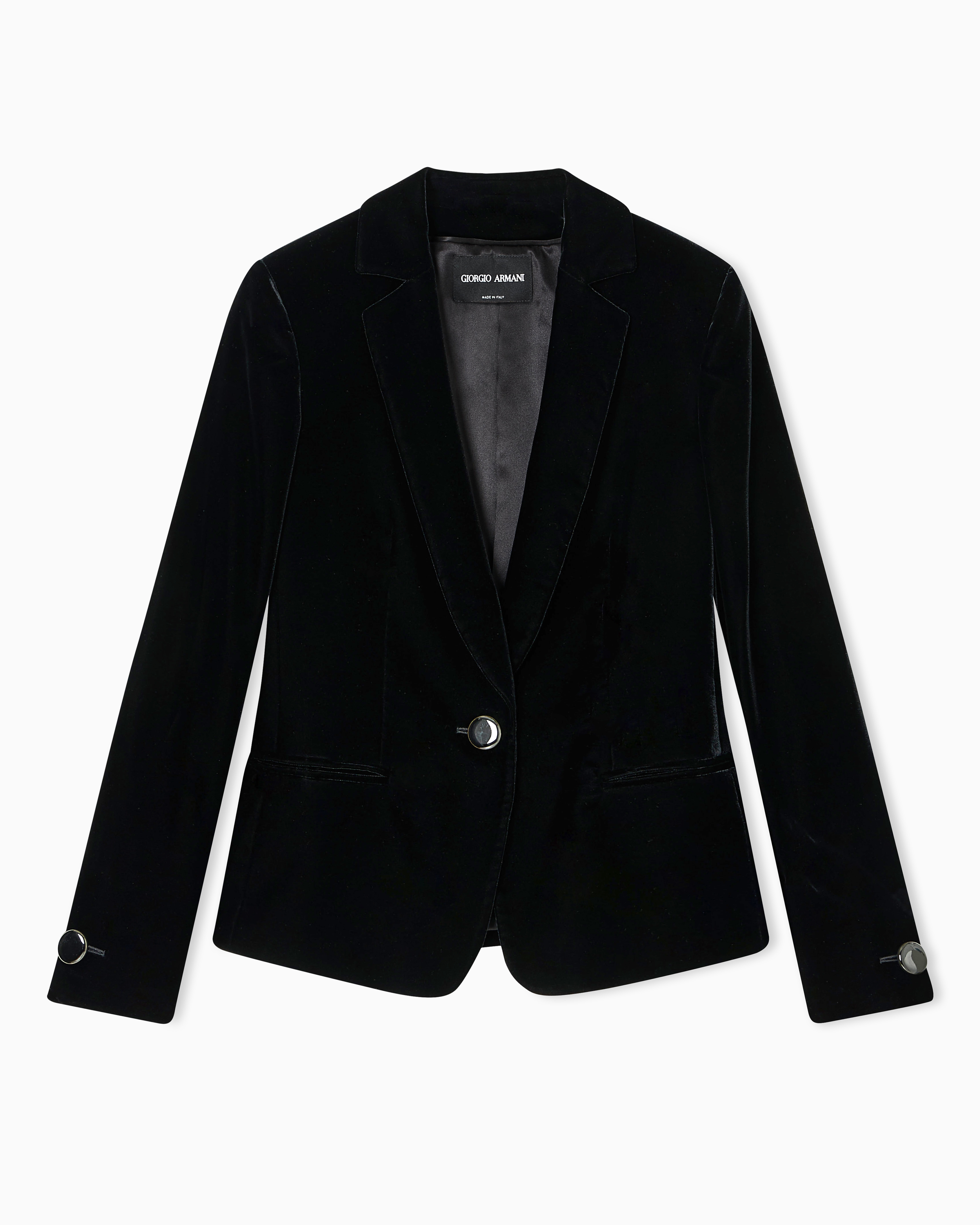 Giorgio Armani Single-breasted Jacket In Stretch Velvet In Black