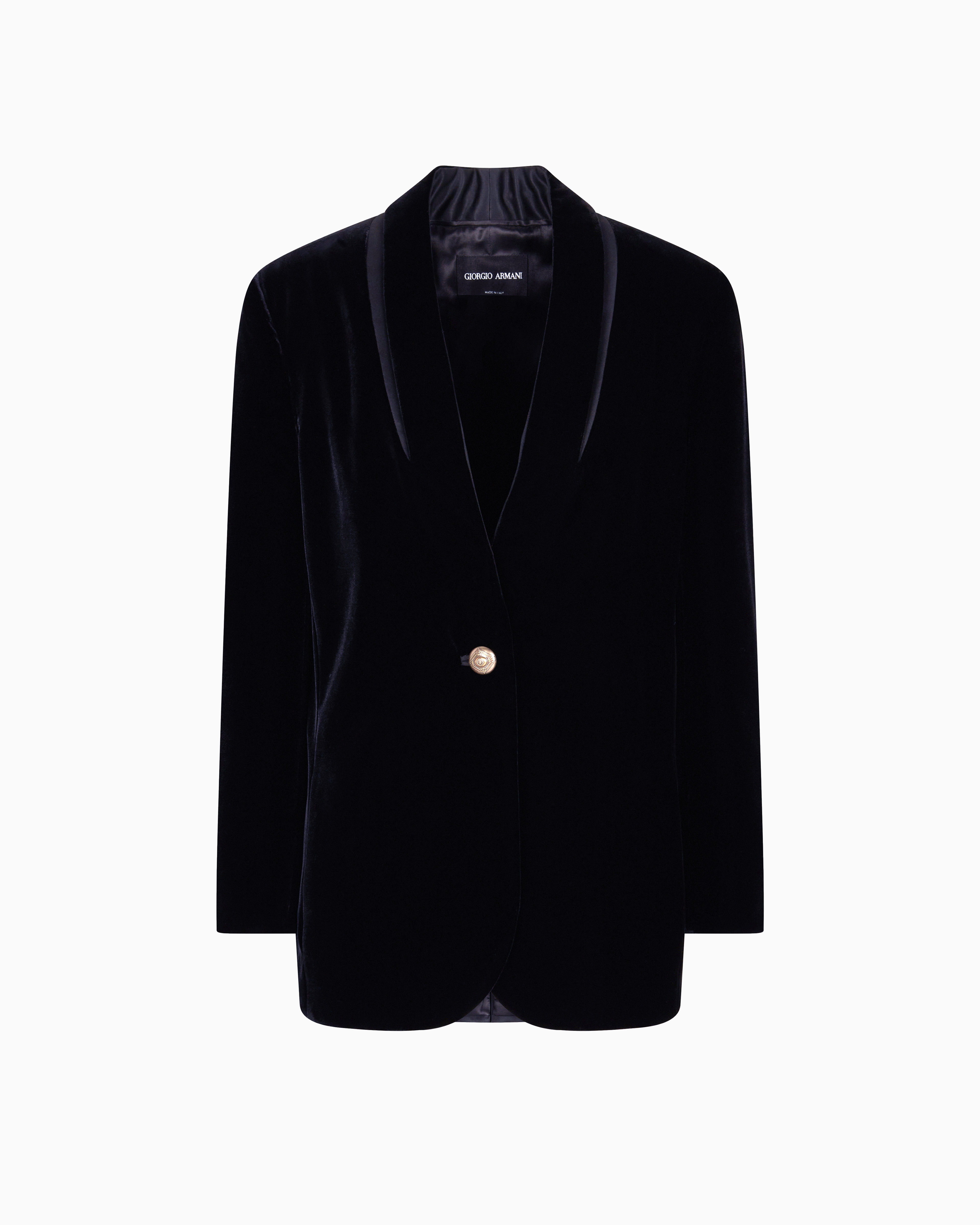 Giorgio Armani Single-breasted Jacket In Velvet In Black