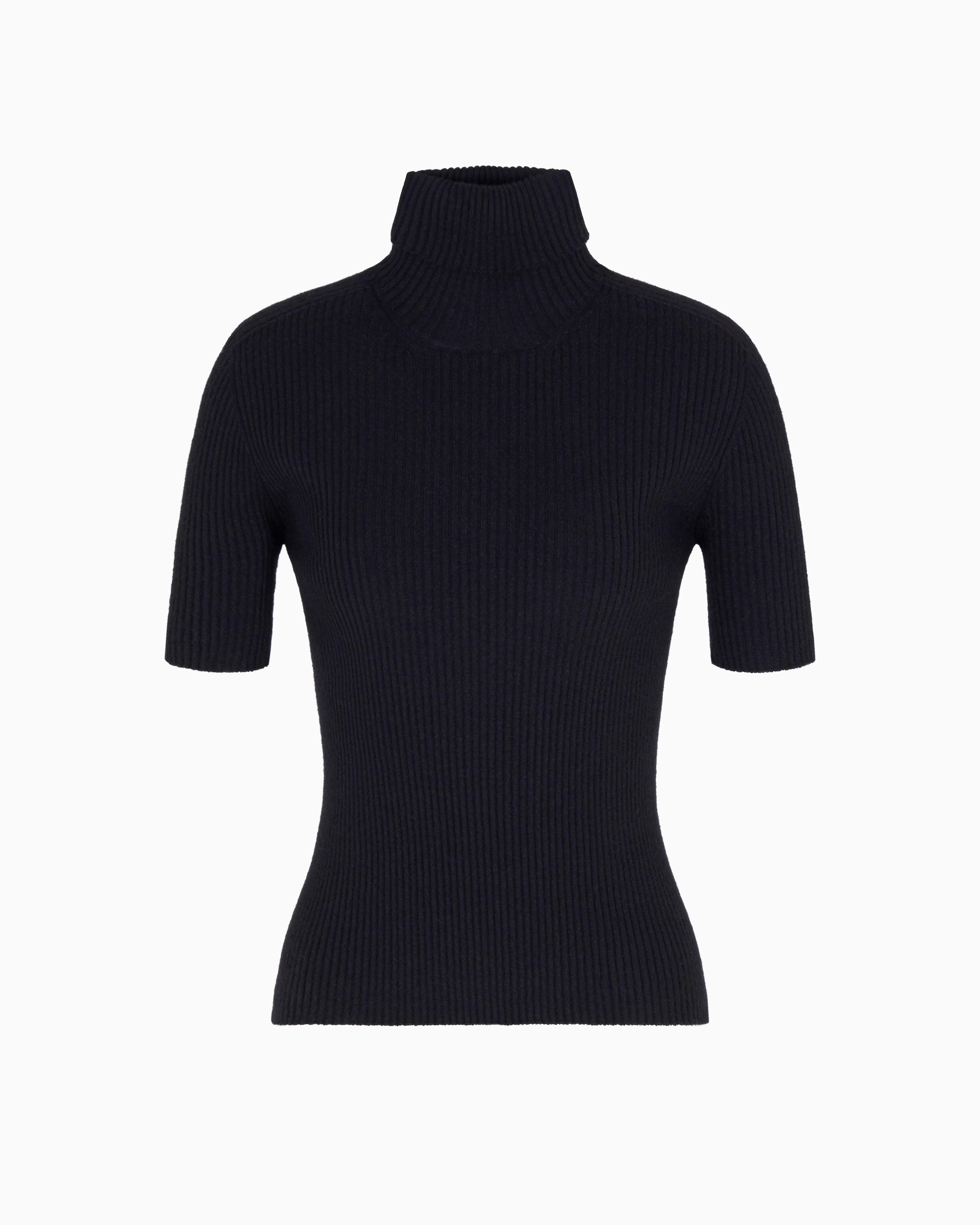 Giorgio Armani Turtleneck Short-sleeve Cashmere Rib Sweater In Black