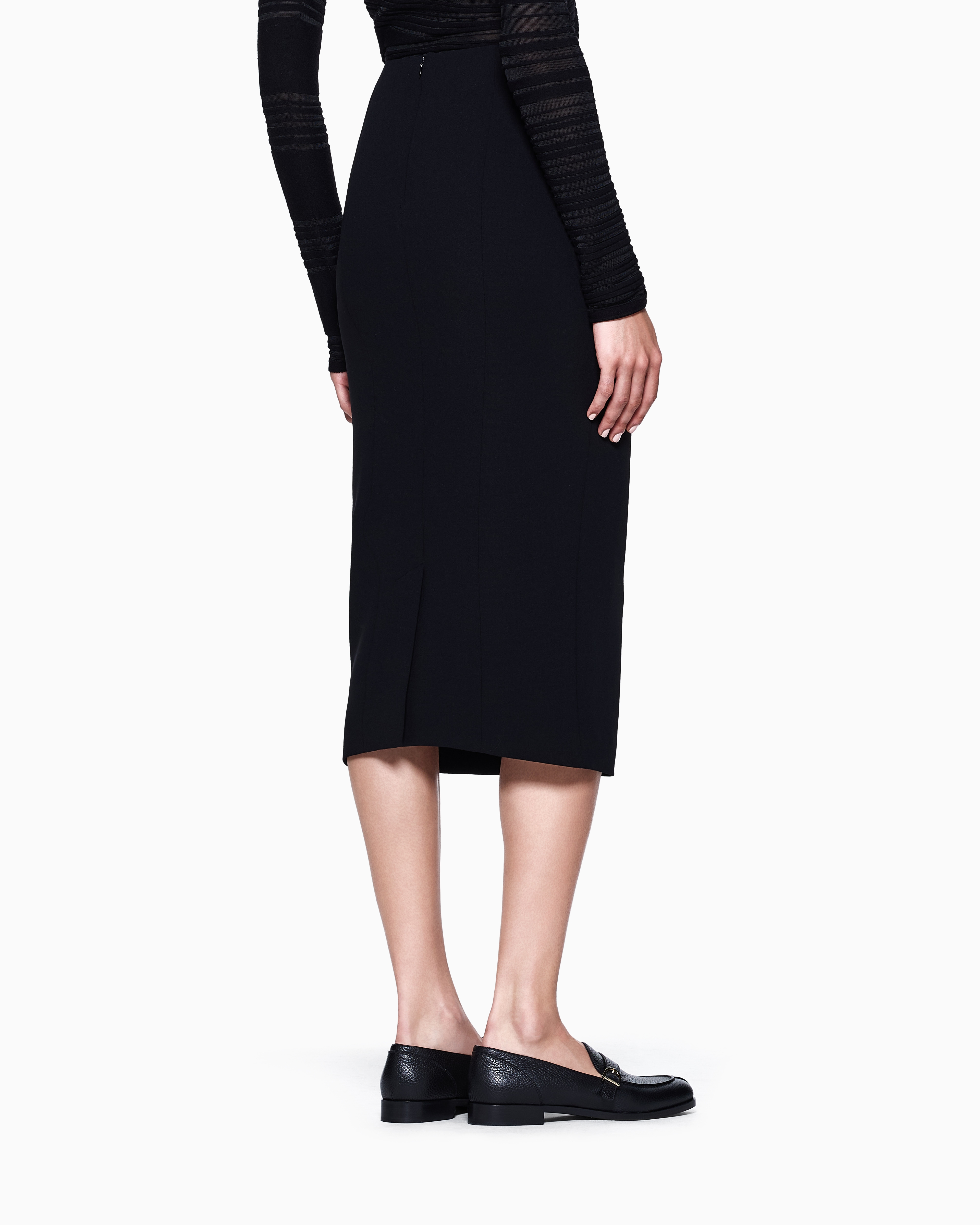 Giorgio Armani Jupe Mi-longue En Crêpe De Laine Stretch In Blue