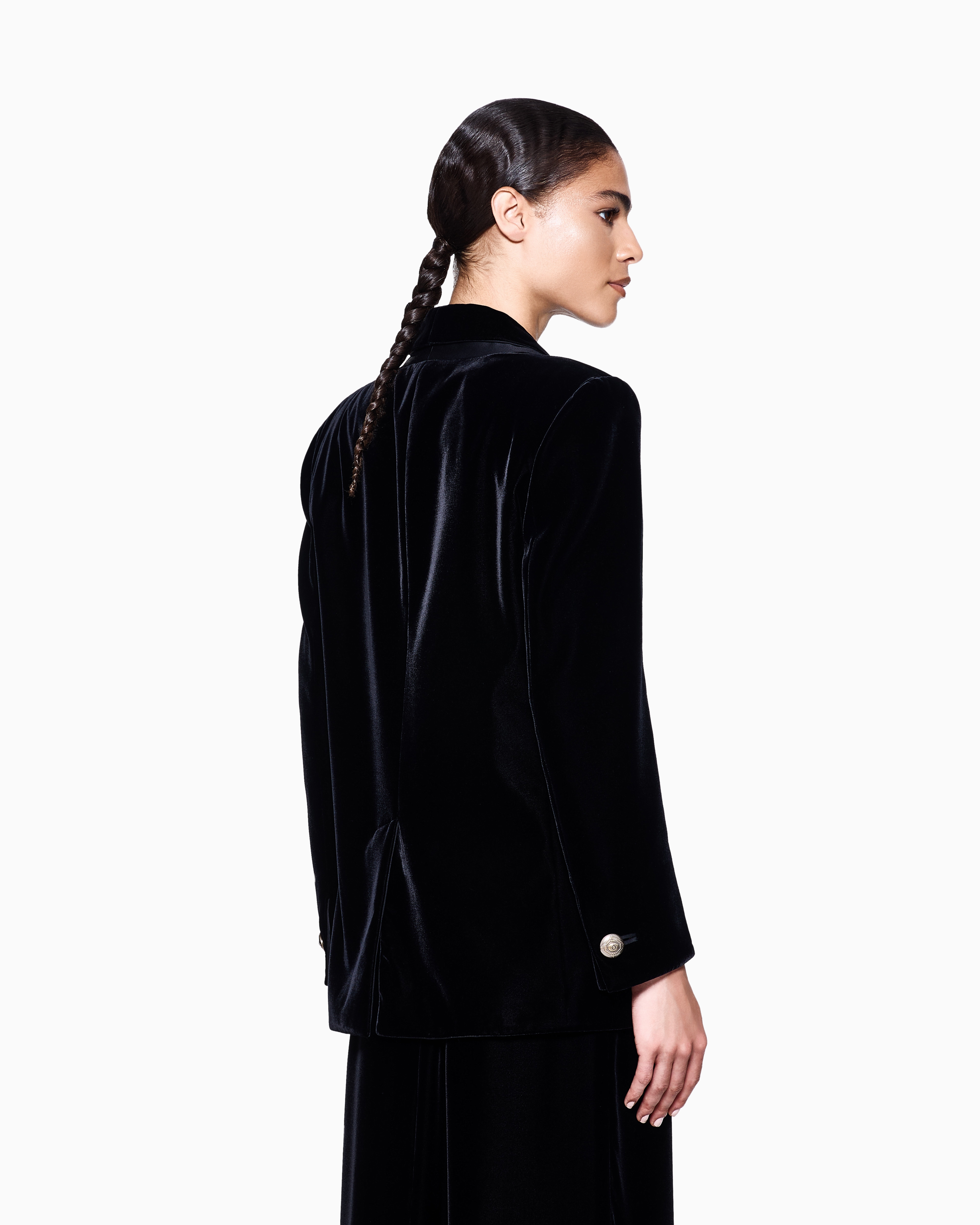 Giorgio Armani Single-breasted Jacket In Velvet In Black