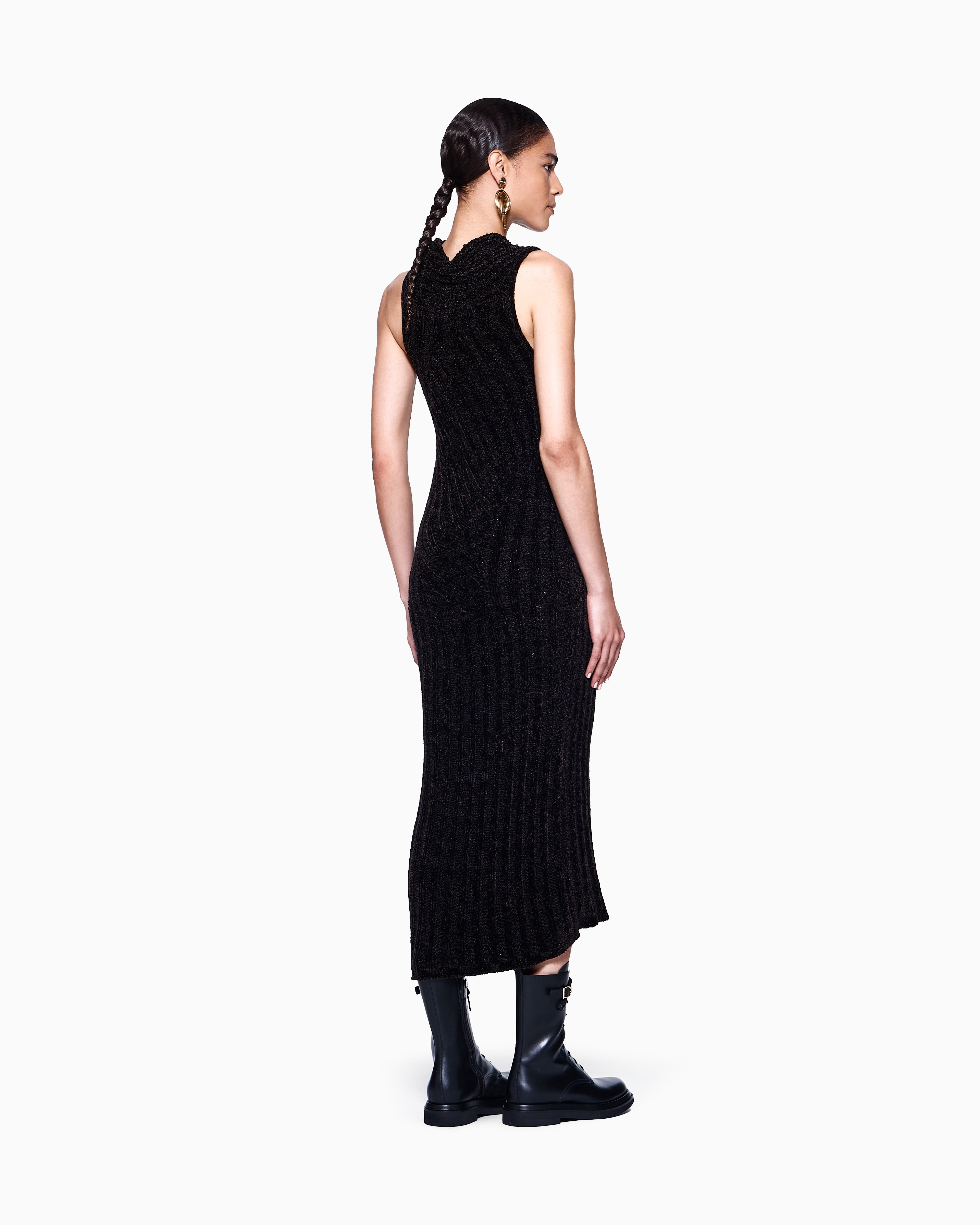 Giorgio Armani Viscose Knit Midi Dress In Black
