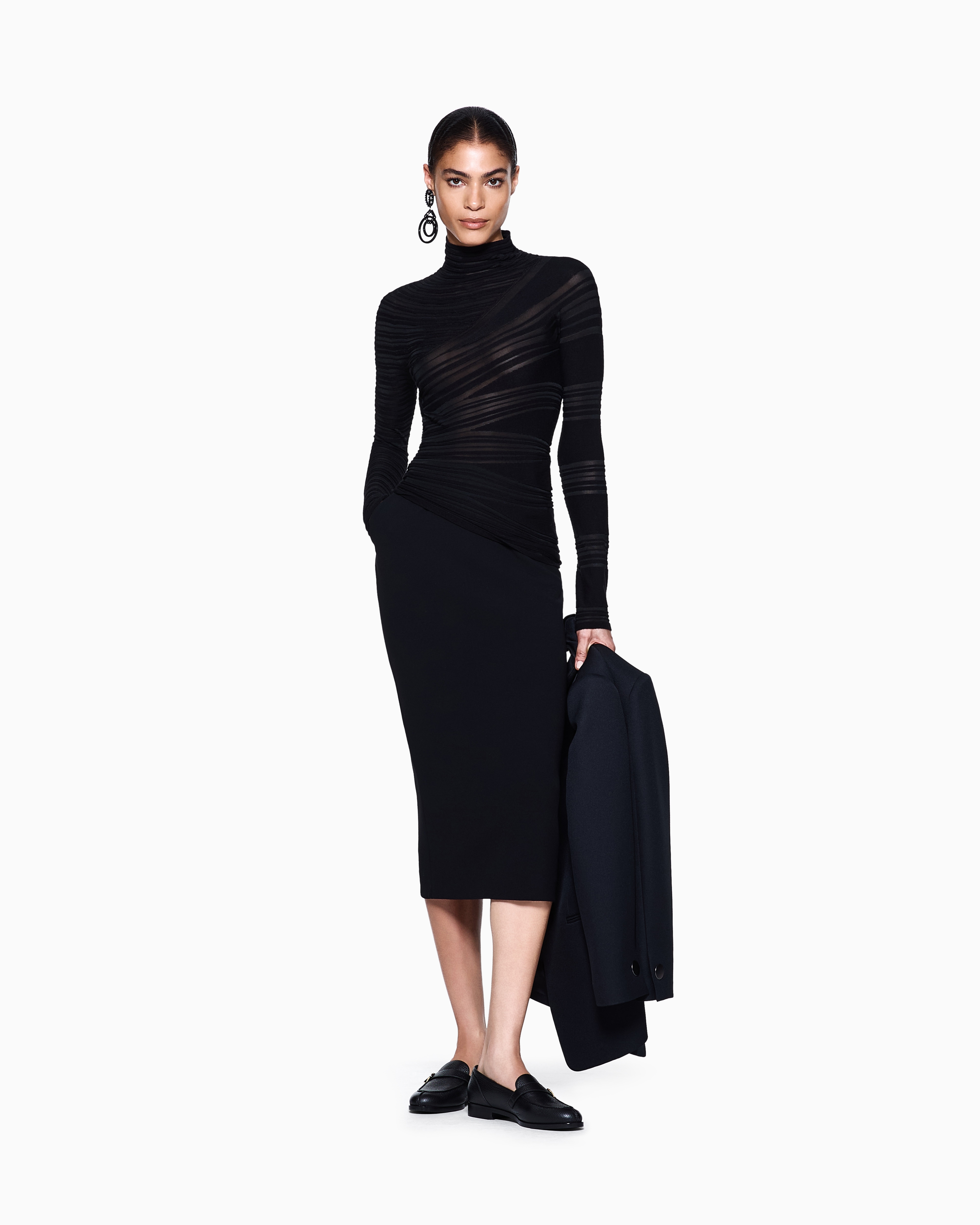 Giorgio Armani Jupe Mi-longue En Crêpe De Laine Stretch In Blue