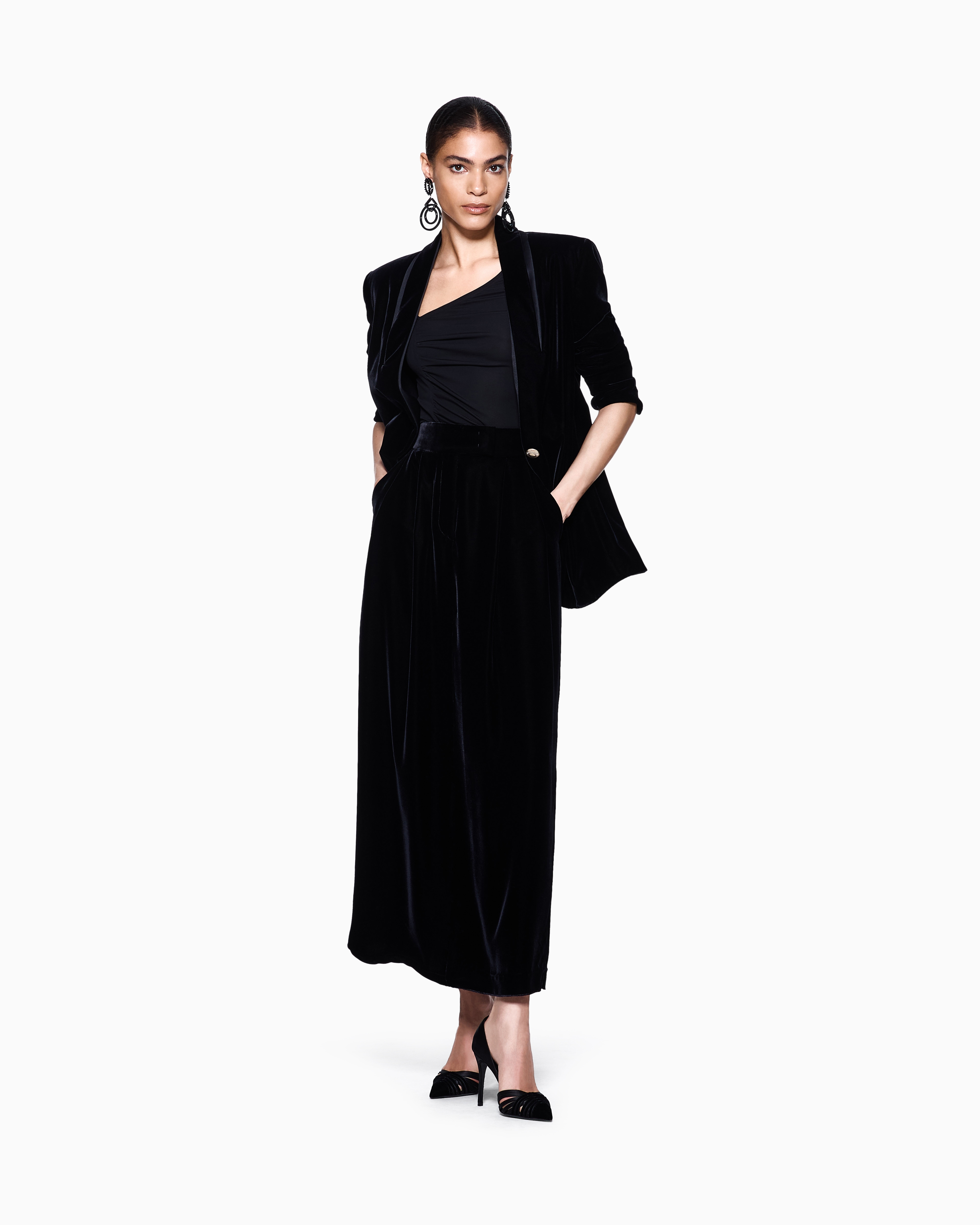 Giorgio Armani Single-breasted Jacket In Velvet In Black