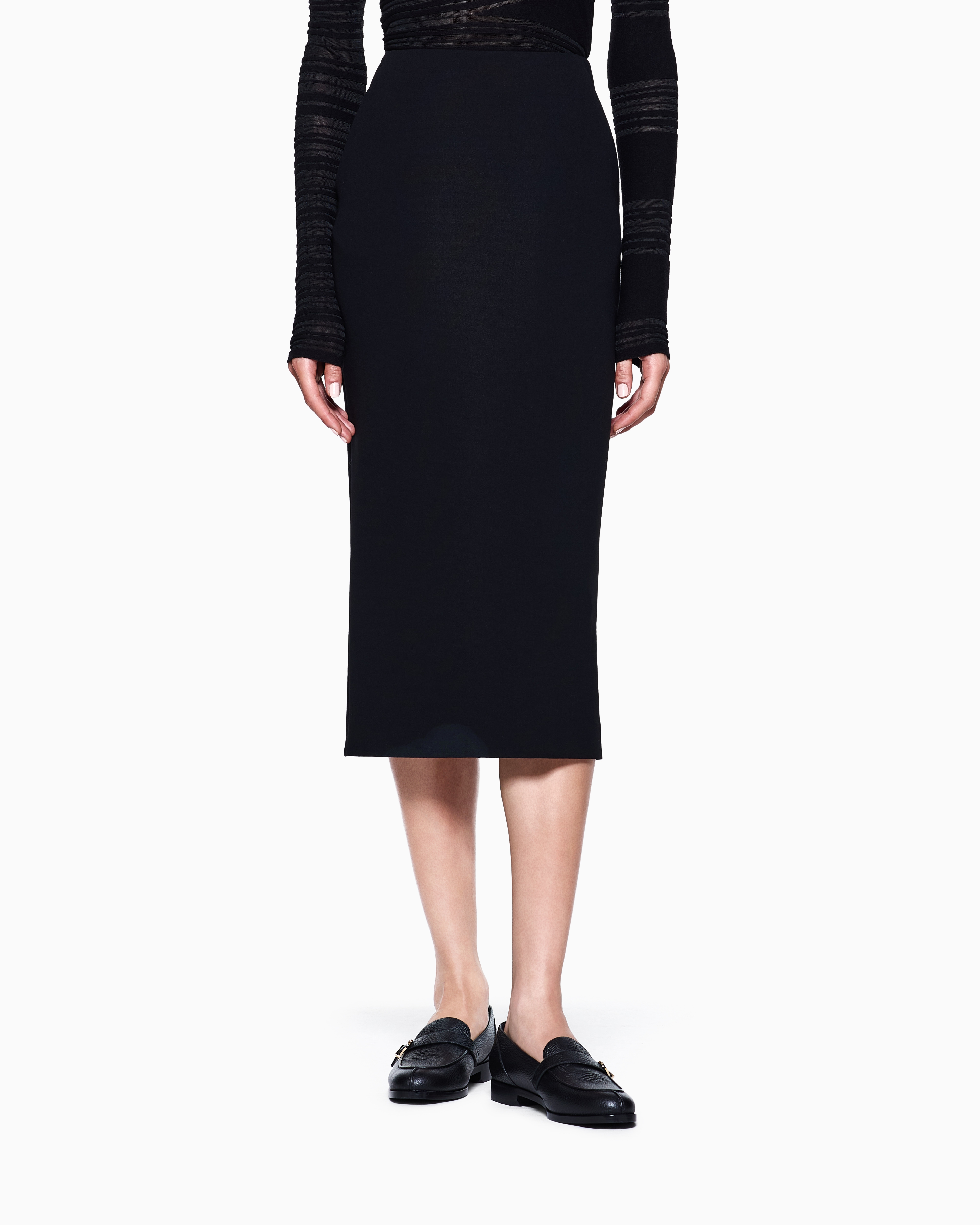 Giorgio Armani Jupe Mi-longue En Crêpe De Laine Stretch In Blue