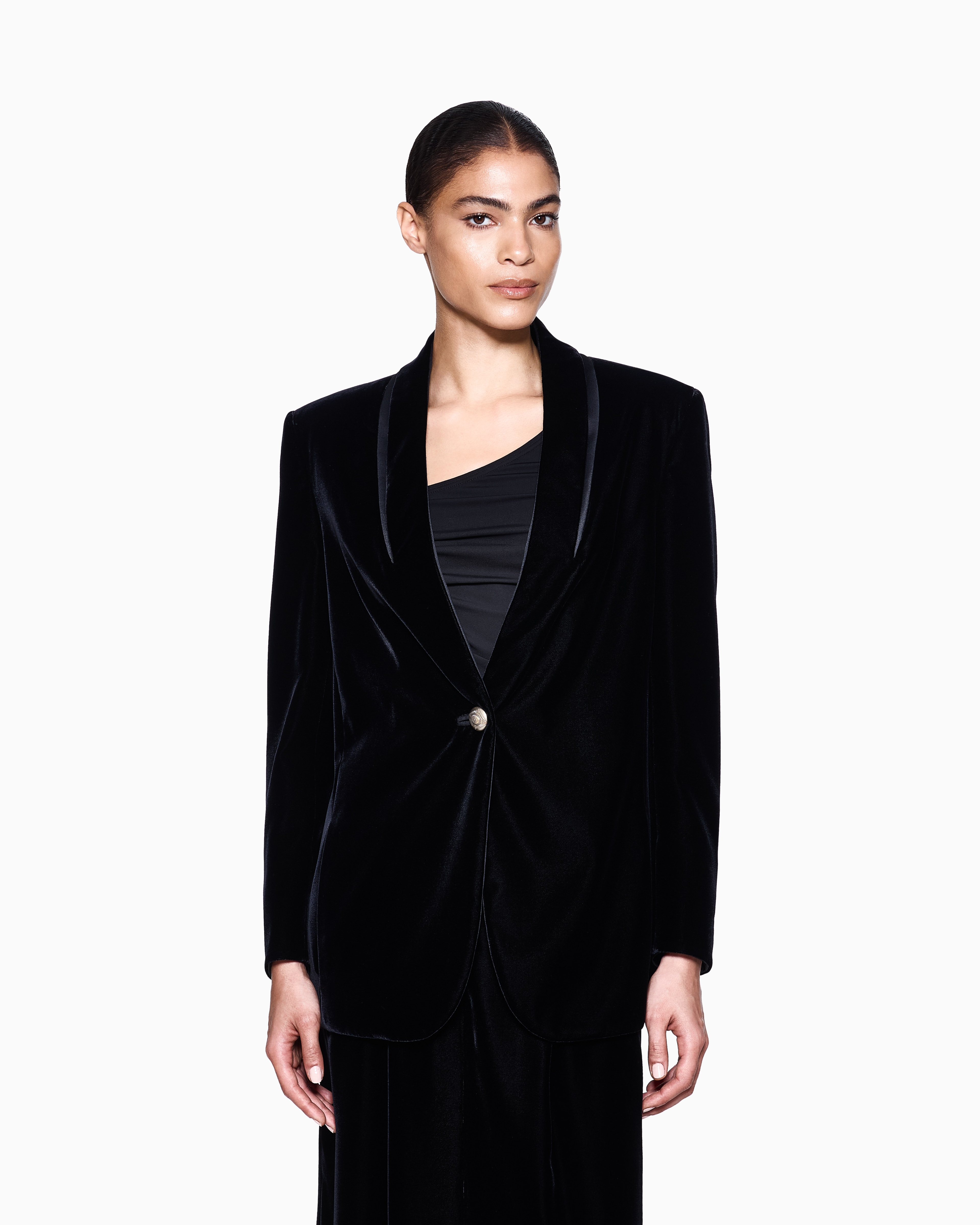 Giorgio Armani Single-breasted Jacket In Velvet In Black