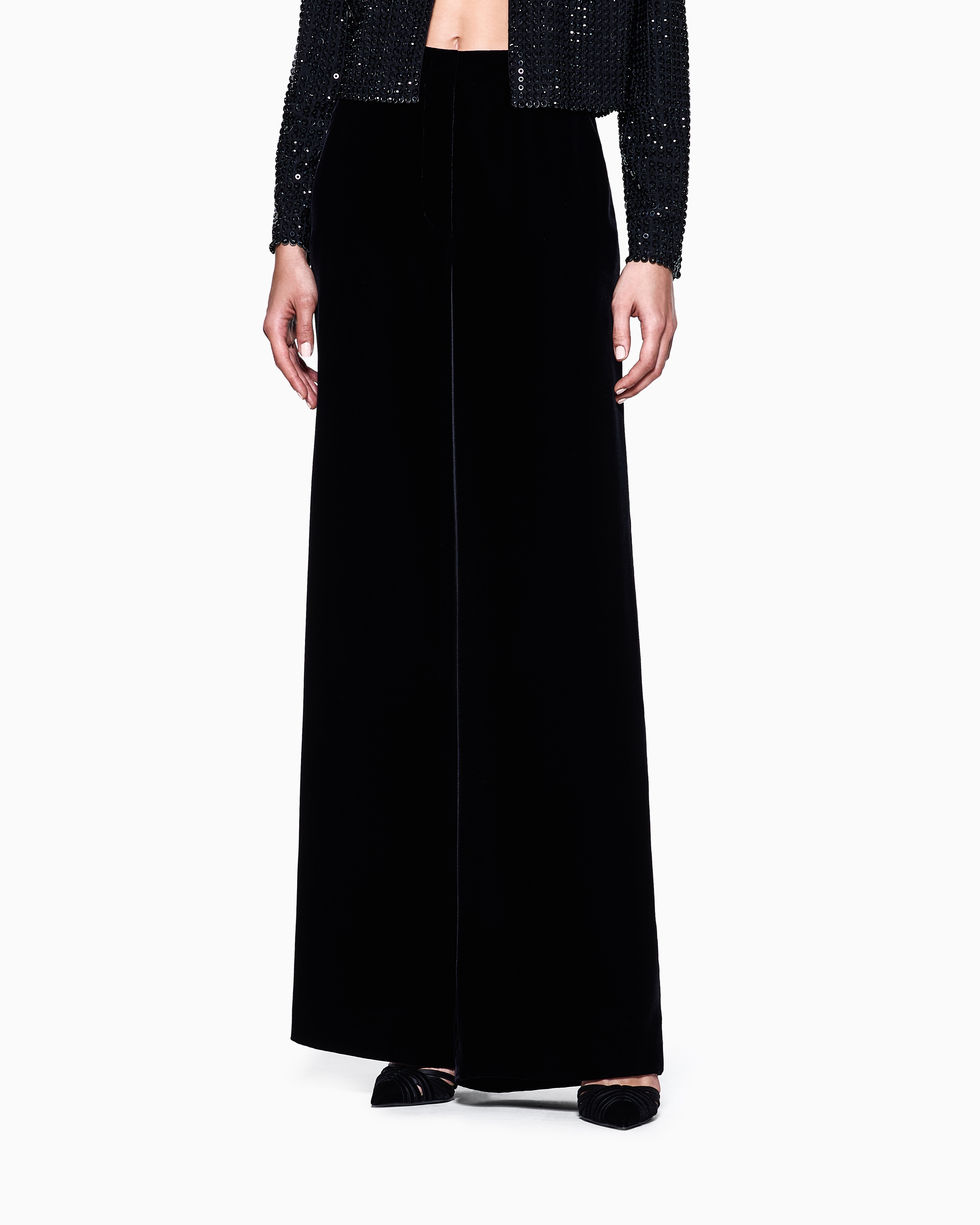 Giorgio Armani Wide-leg Velvet Trousers In Black