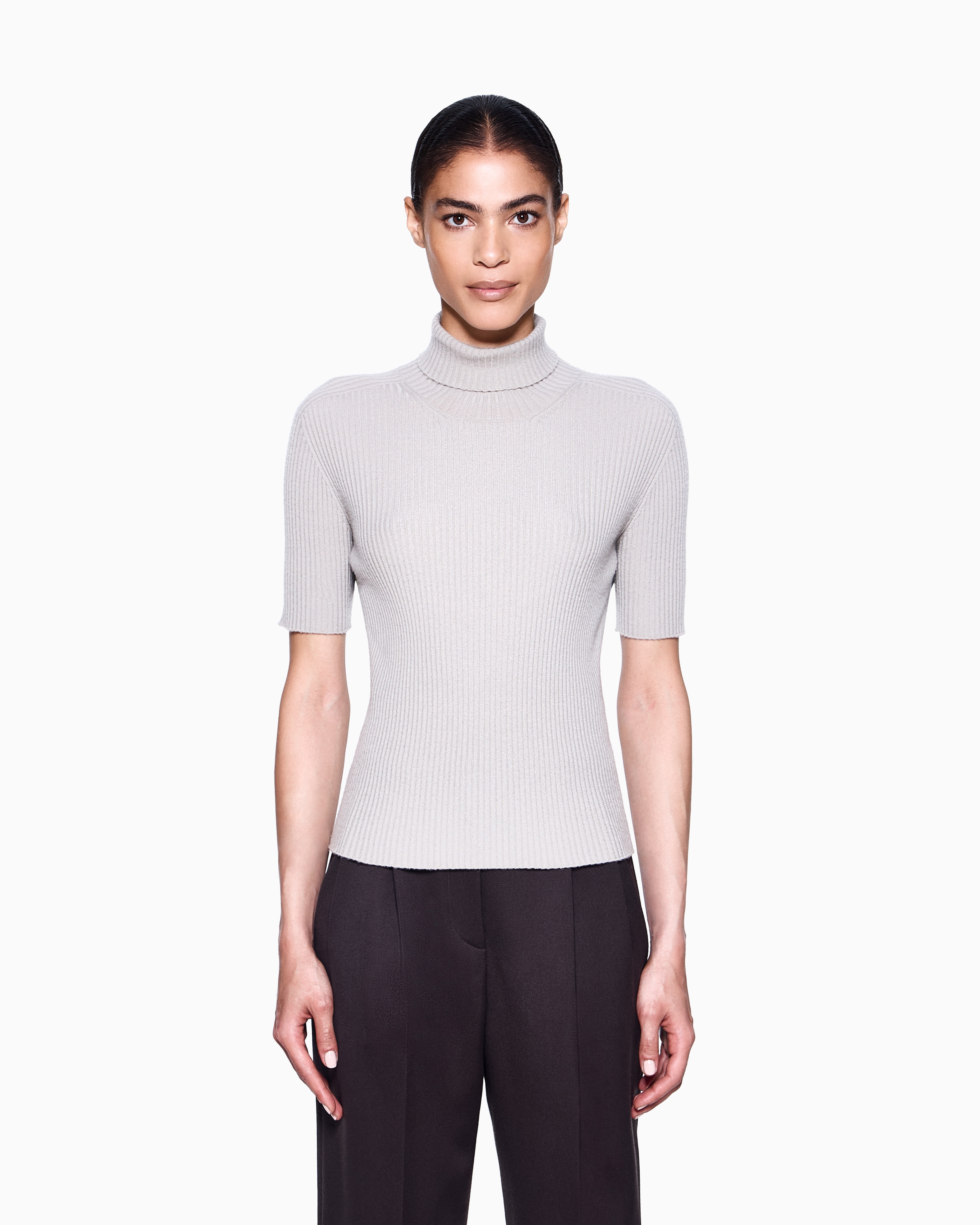 Giorgio Armani Short-sleeved Cashmere Rollneck Jumper In Neutral