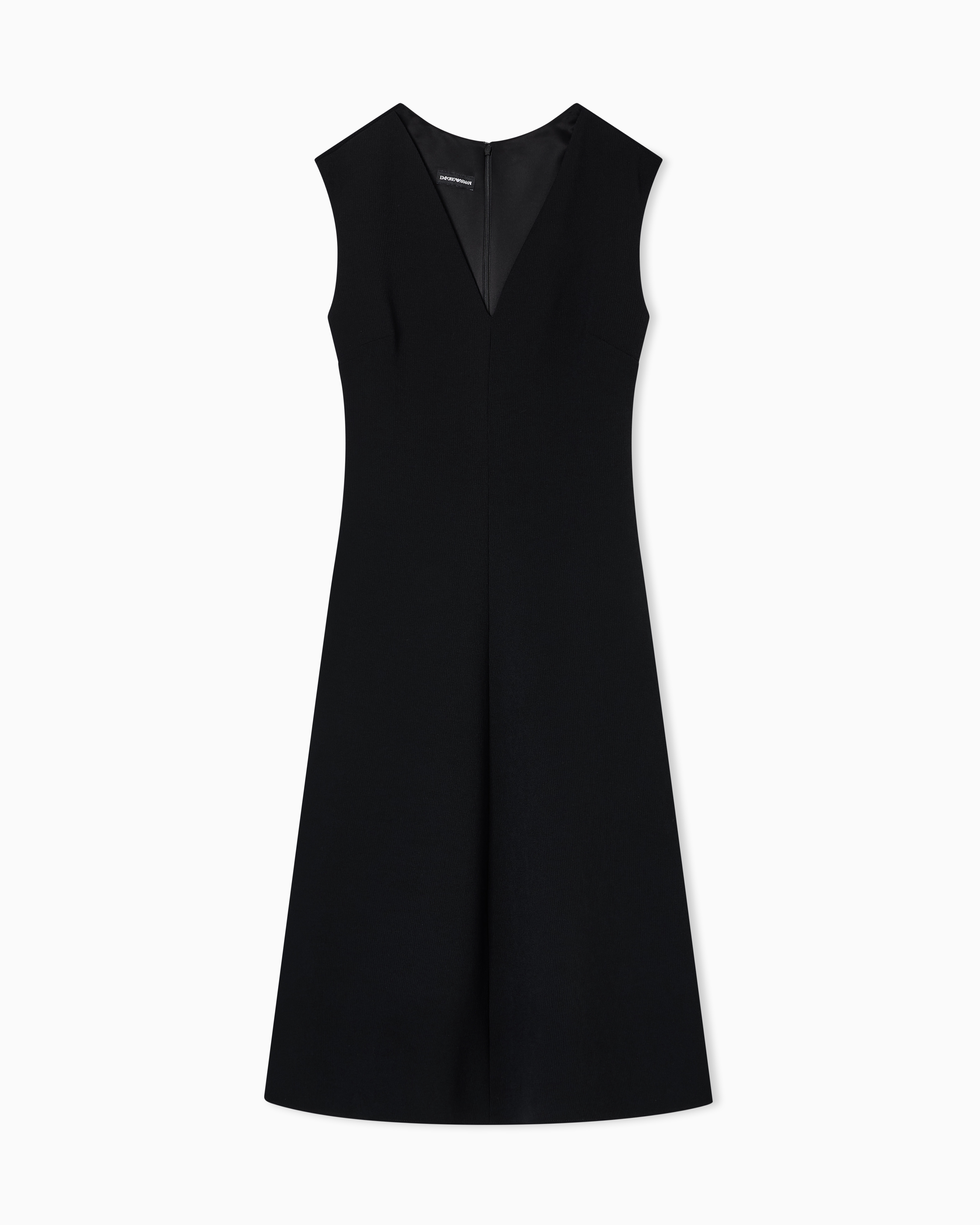 Emporio Armani Flared Dress In Bark-effect Fluid Crêpe In Black