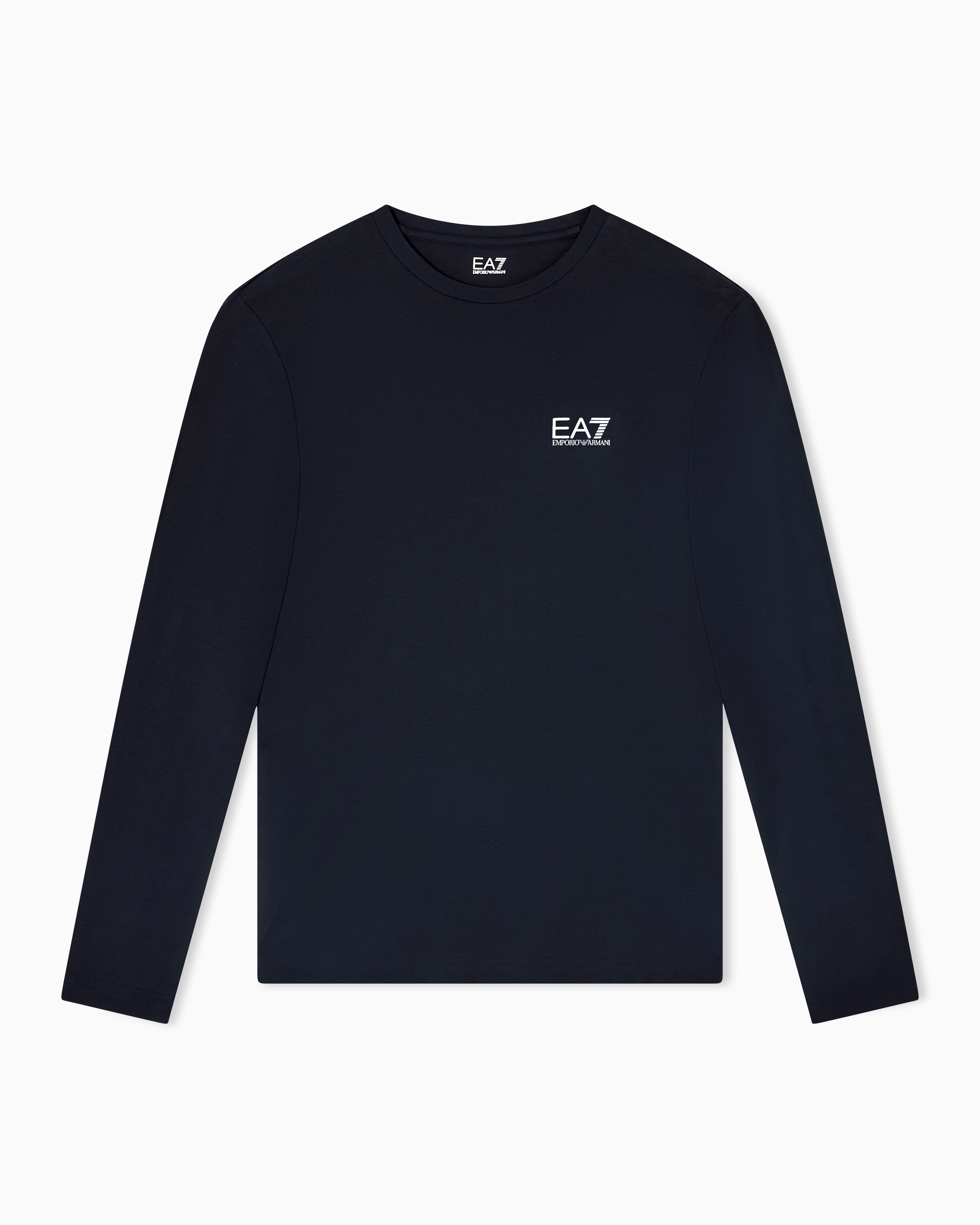 Ea7 Blue Long-Sleeved Cotton Core Identity T-Shirt Extra Small