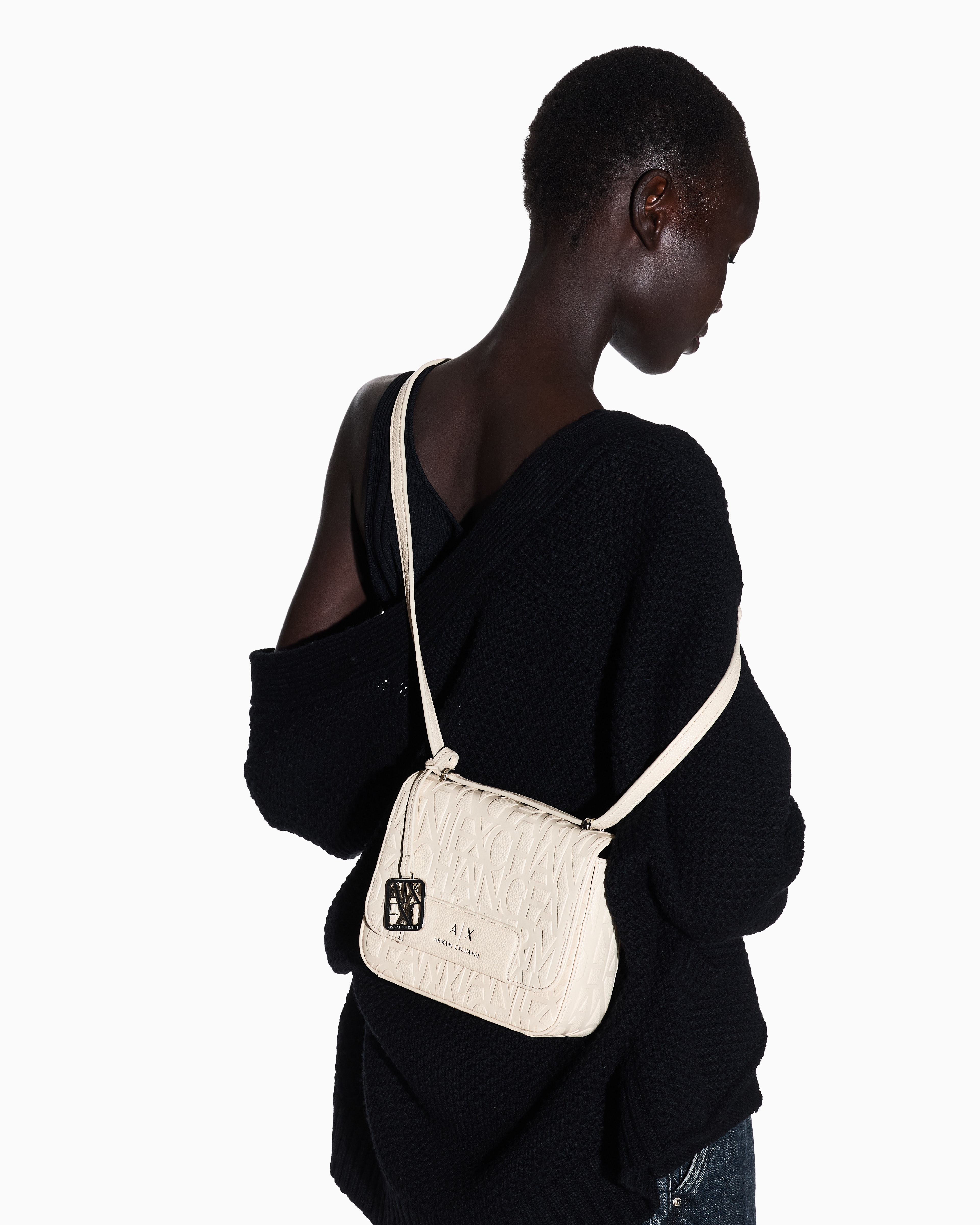 Armani Exchange - Allover logo shoulder bag, Woman, Beige, Size: TU