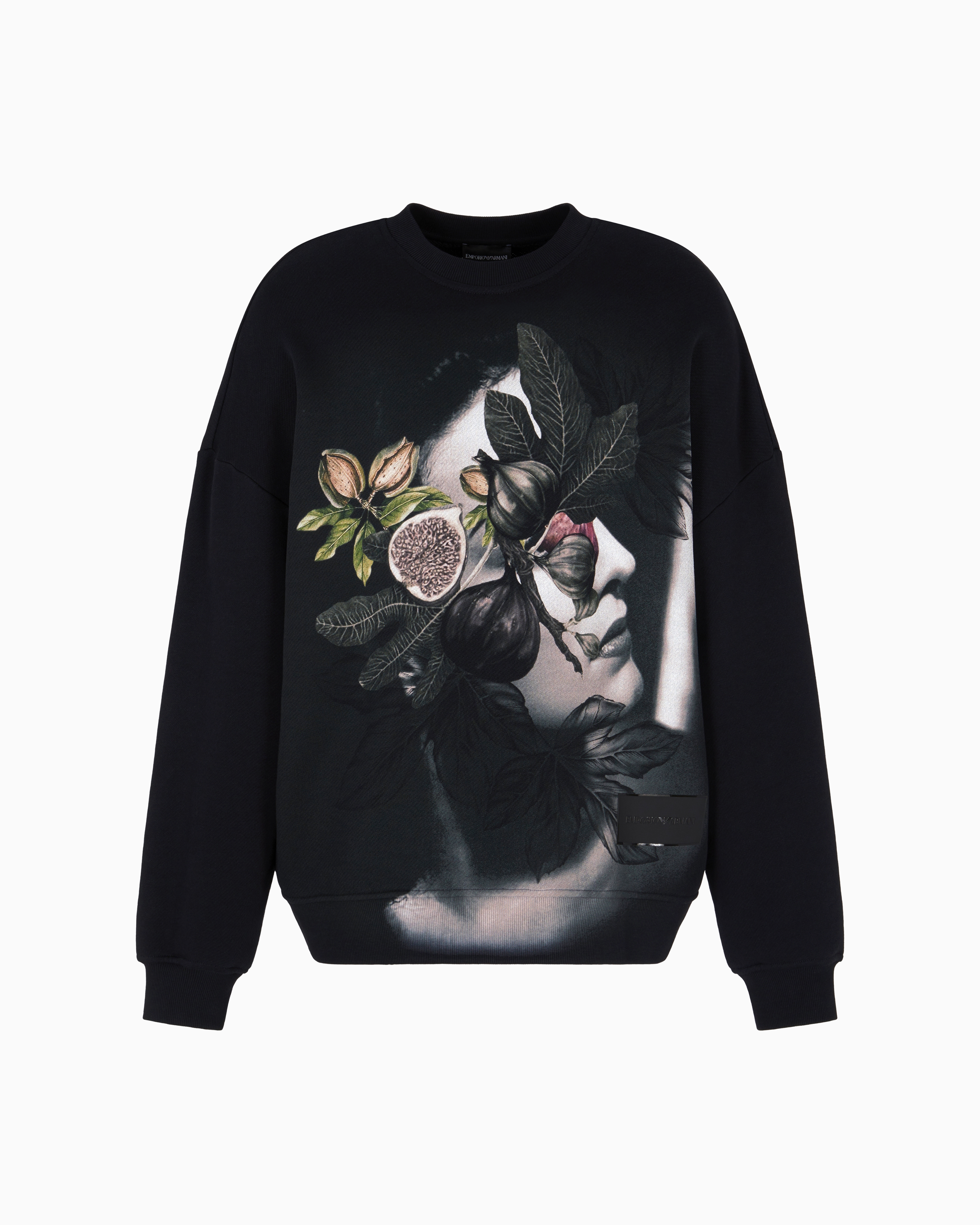 Emporio Armani - ASV jersey twill sweatshirt with woman and foliage print, Man, Black, Size: