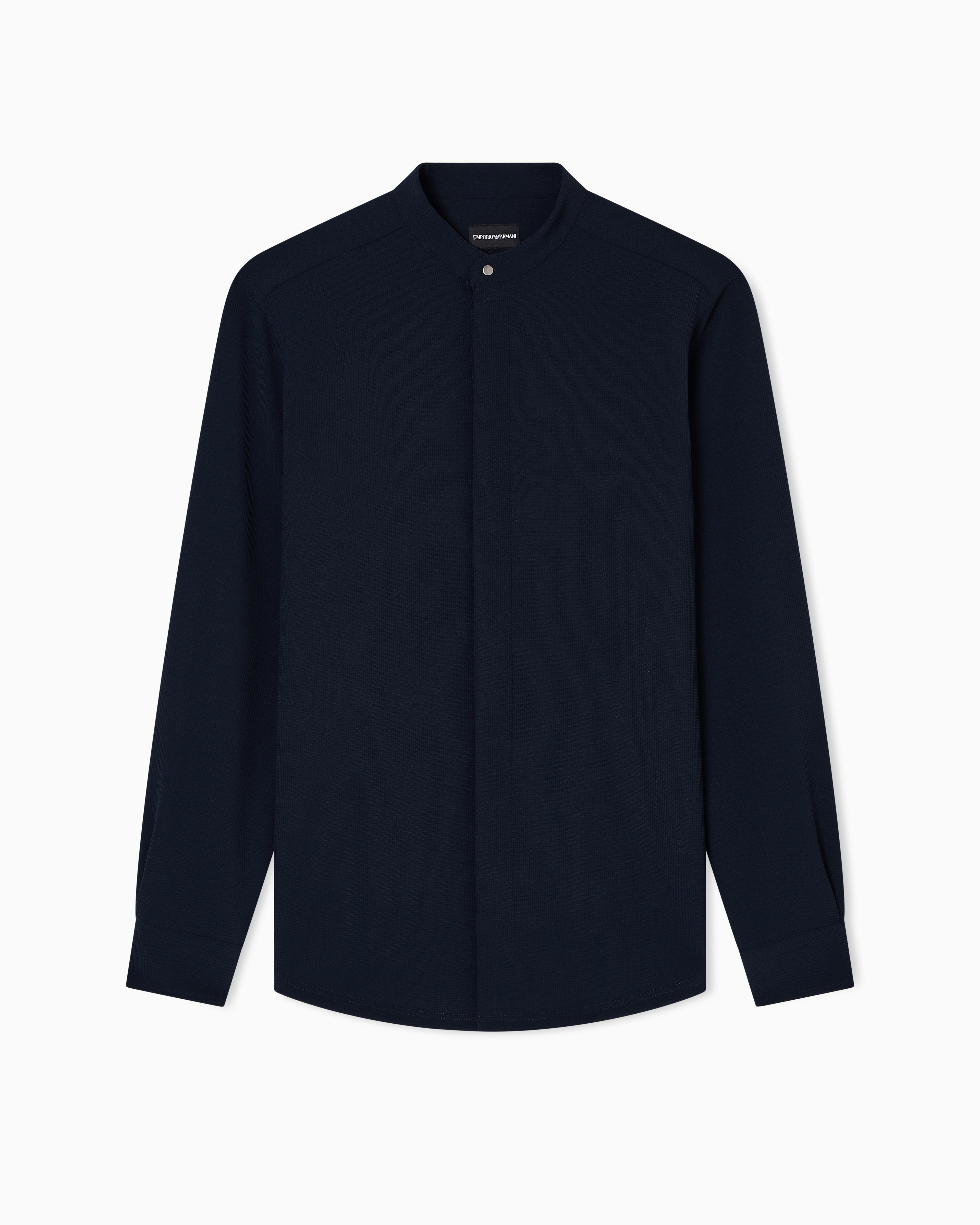 Emporio Armani - Icon guru-collar shirt 3D piqué-effect jersey crêpe, Man, Blue, Size: