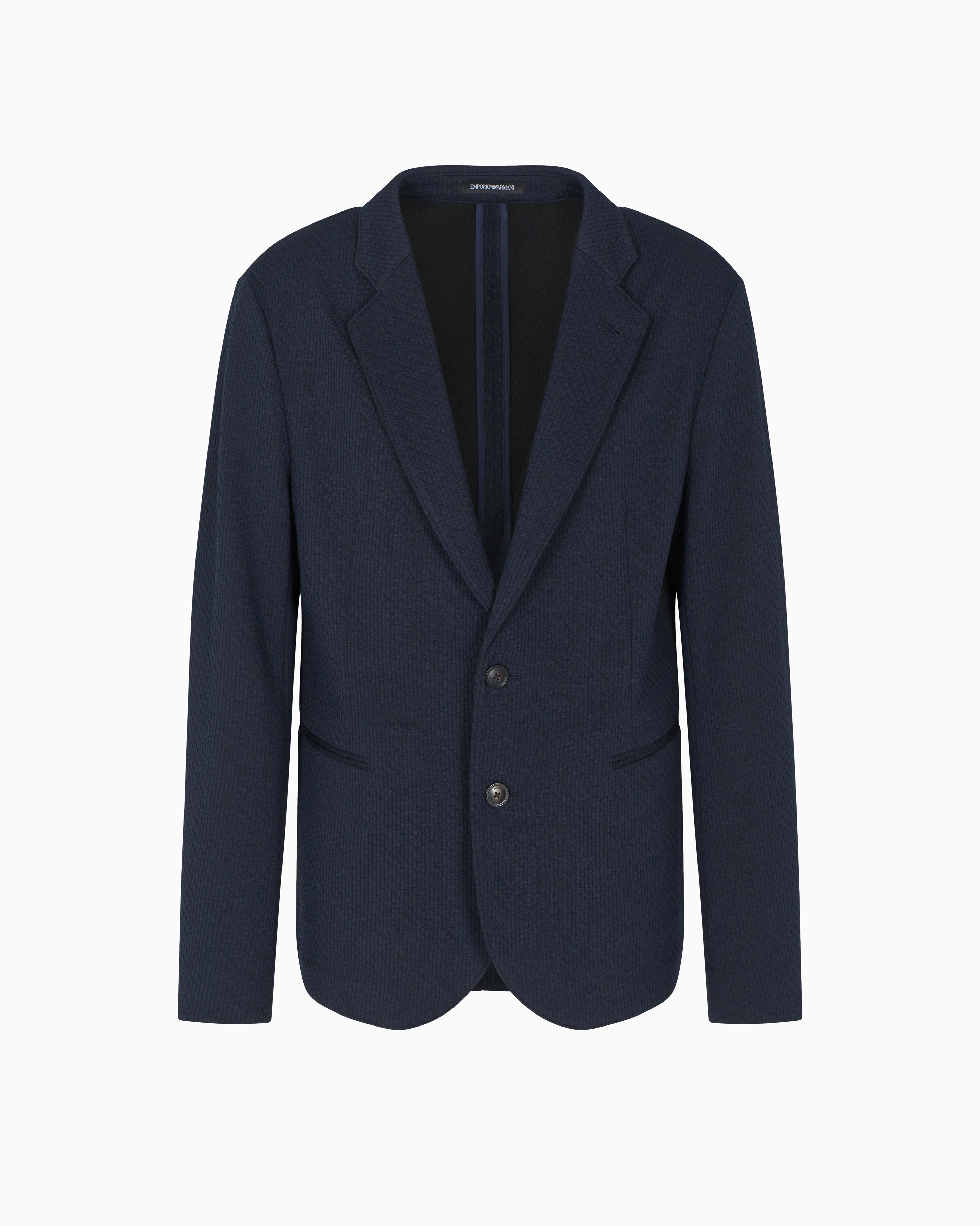 Emporio Armani - Single-breasted jacket a jacquard double jersey knit, Man, Blue, Size: