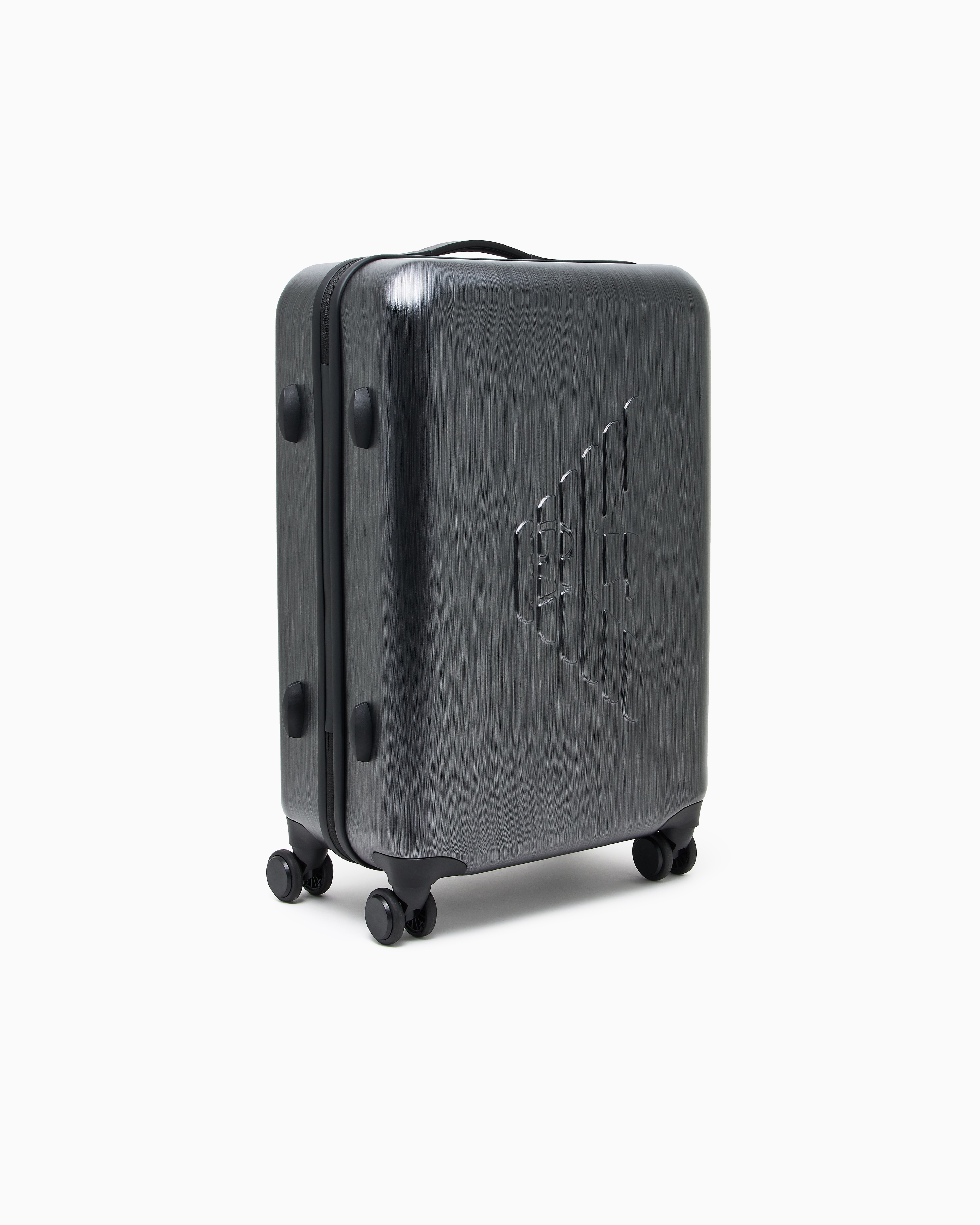 Emporio Armani - ABS medium trolley suitcase with oversized, embossed eagle, Man, Silver, Size: TU