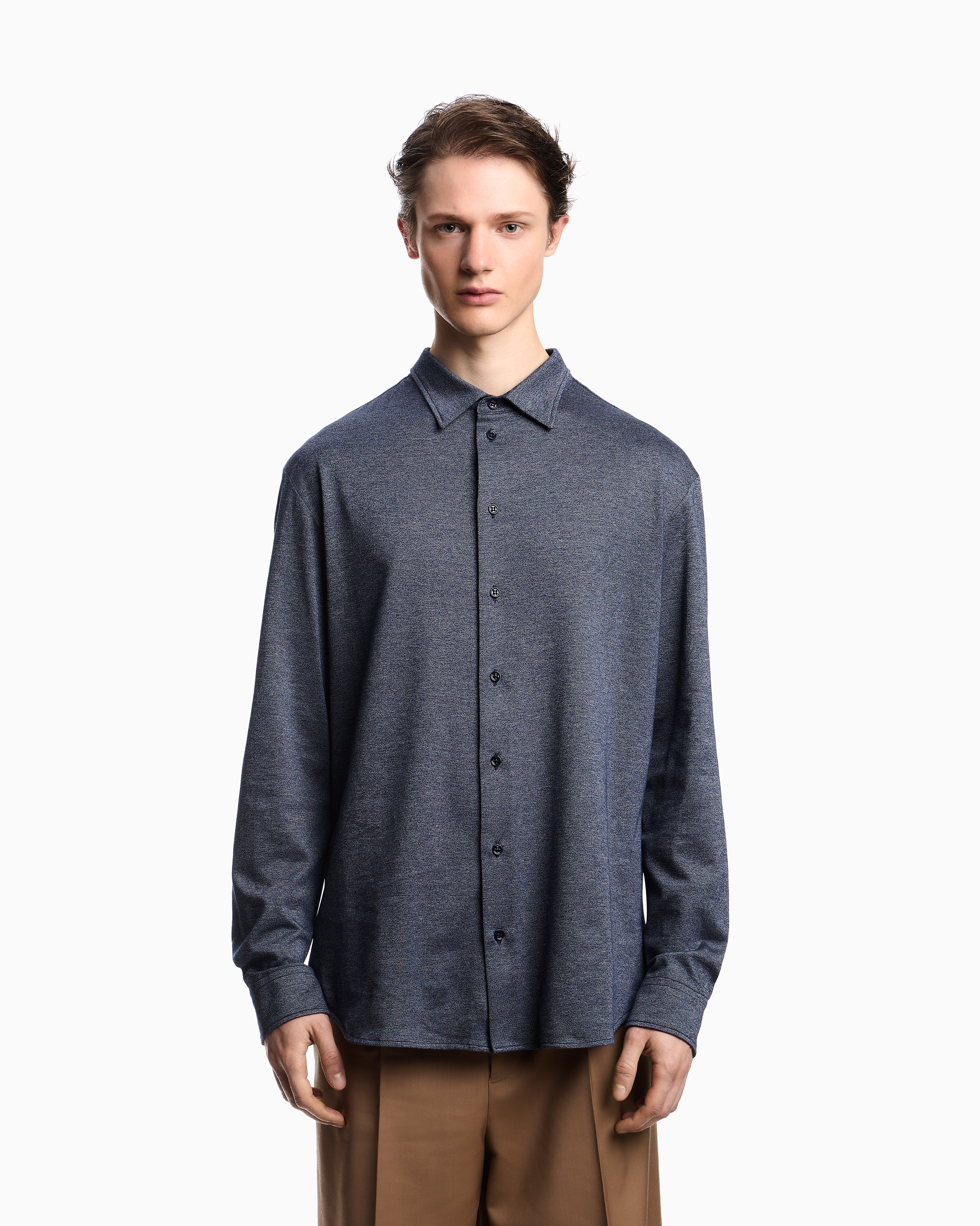 Emporio Armani Textured Long-sleeves Shirt In Gray