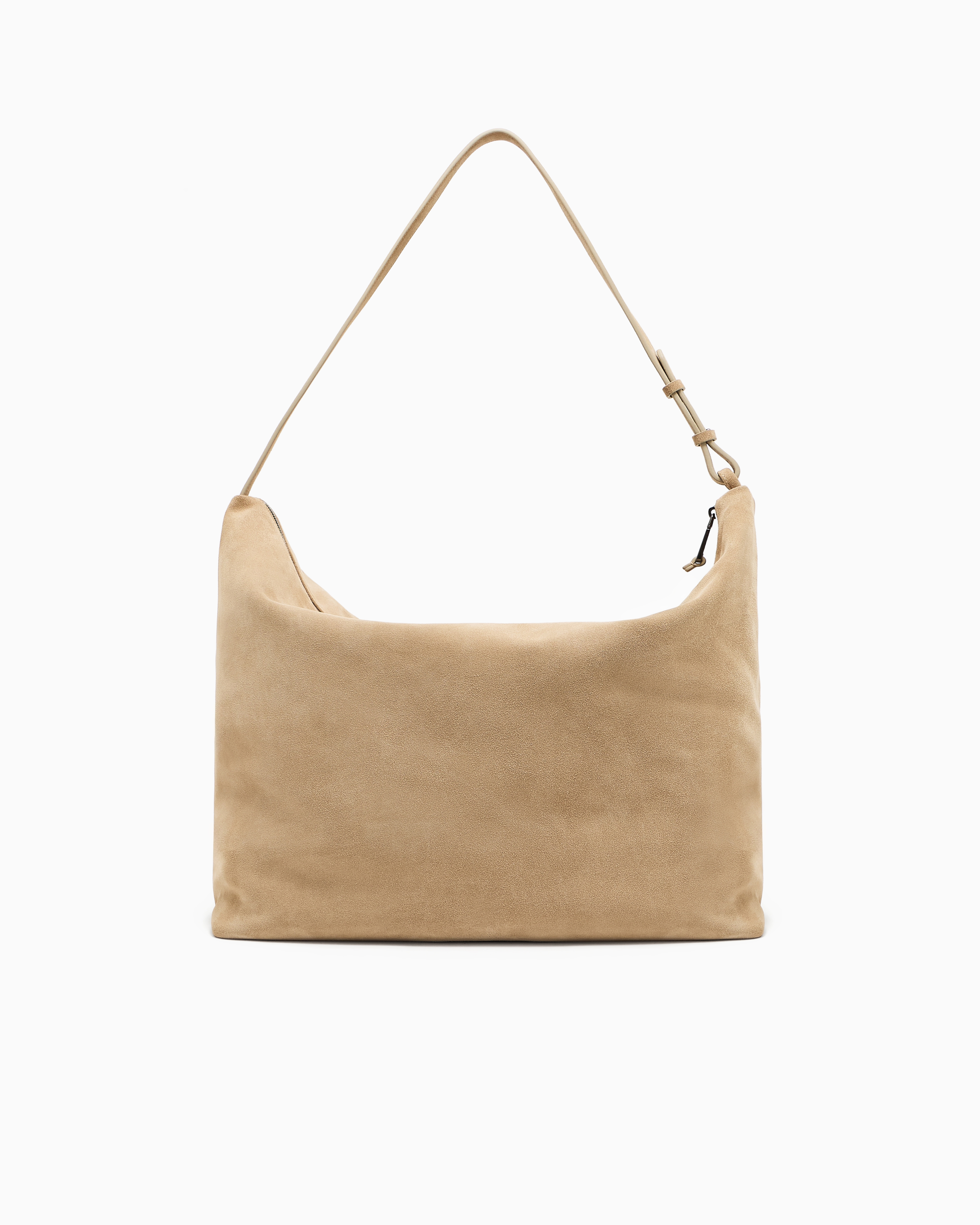 Emporio Armani Icon Suede Oversized Hobo Shoulder Bag In Sand