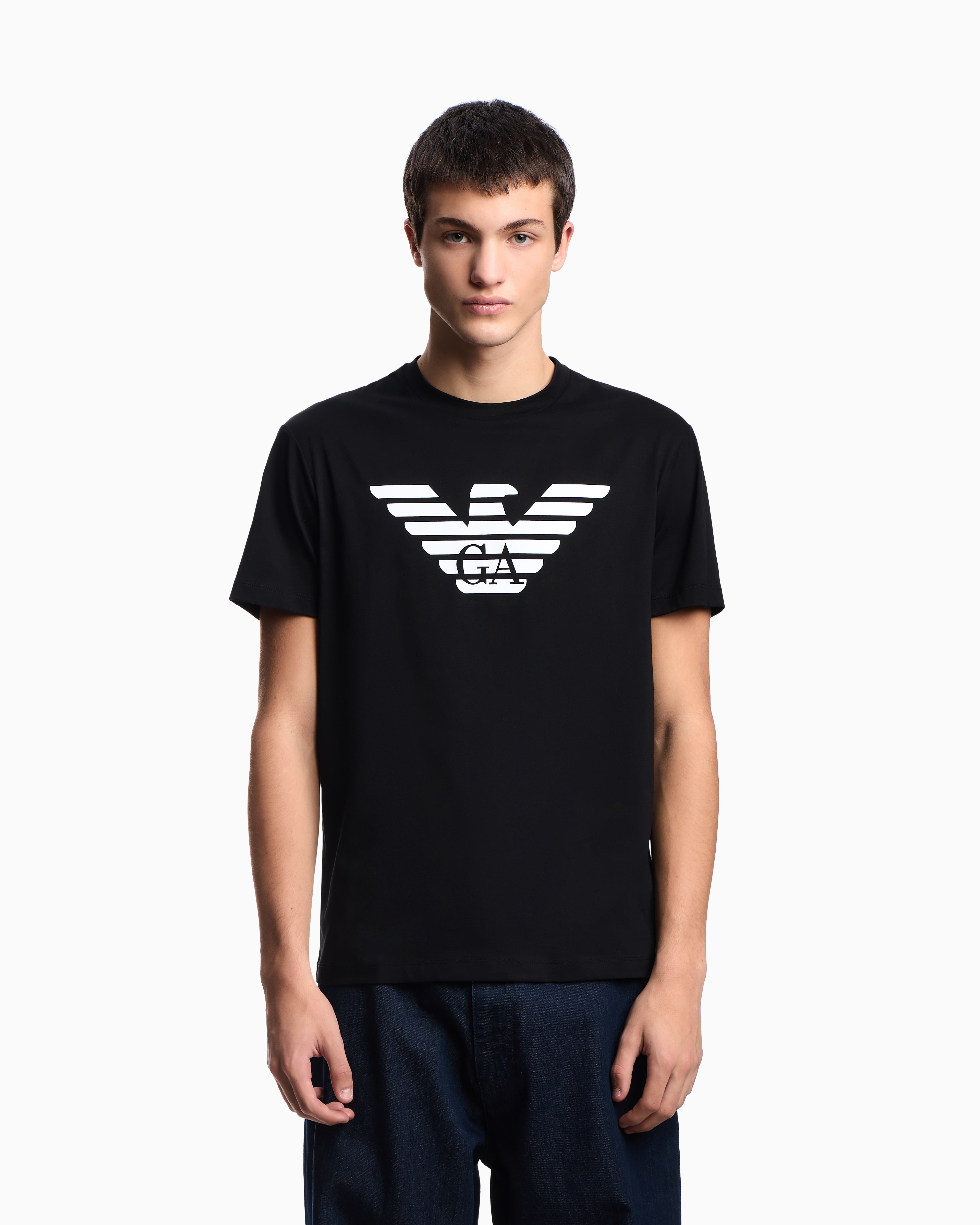 Pima-jersey T-shirt with logo print | Emporio Armani