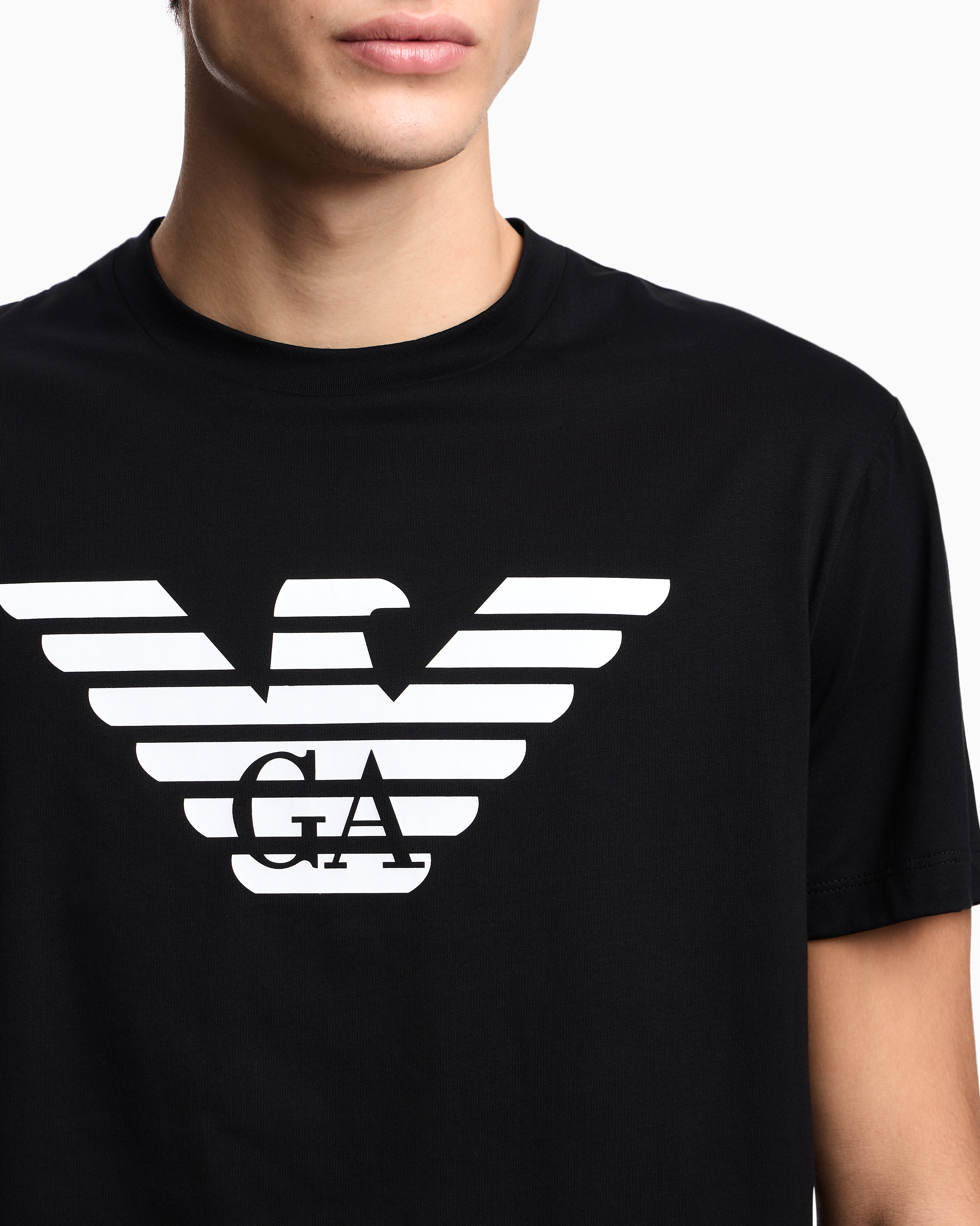 Pima-jersey T-shirt with logo print | Emporio Armani
