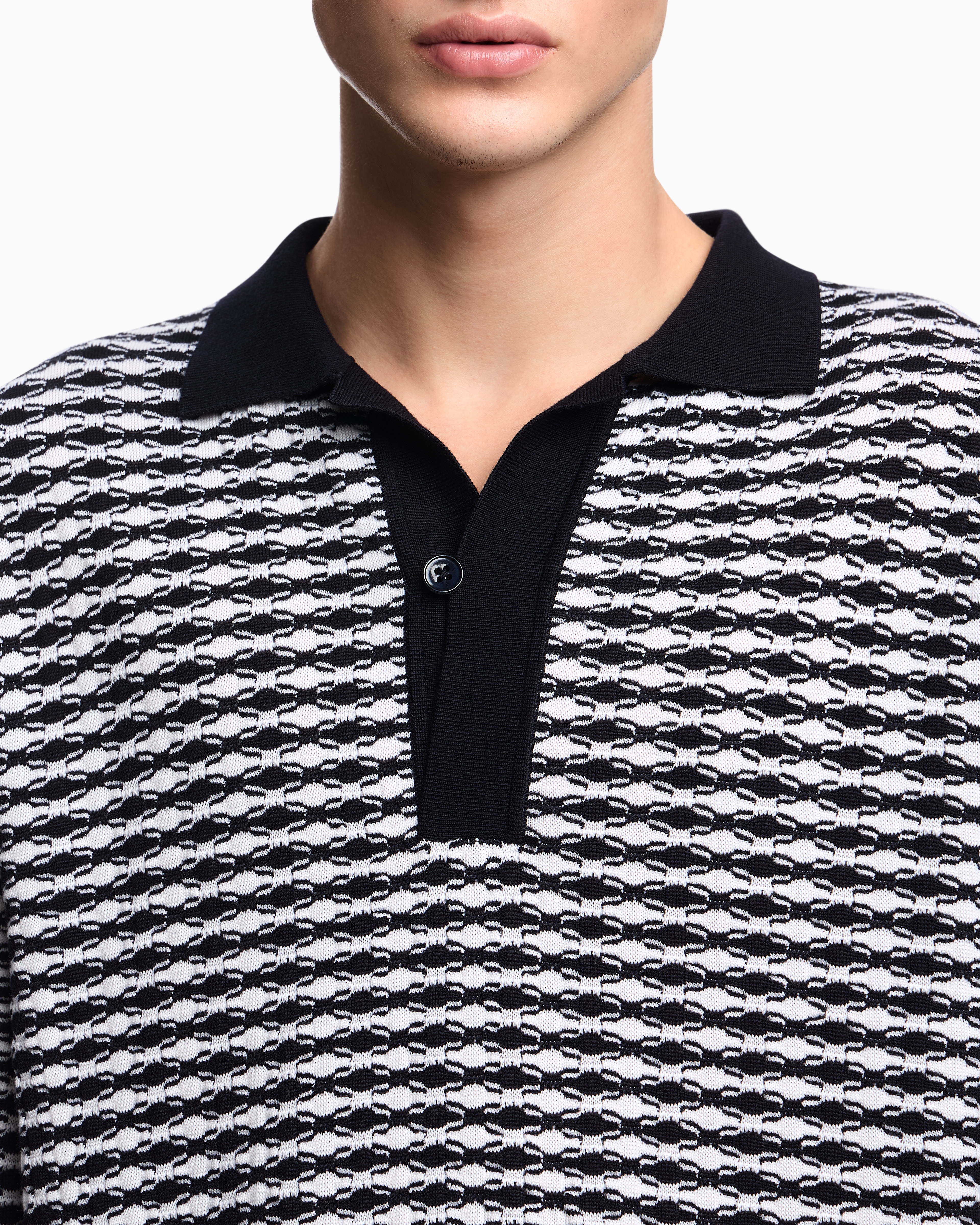 Emporio Armani Icon Virgin-wool Jumper With Polo-shirt Collar And Embossed Knit