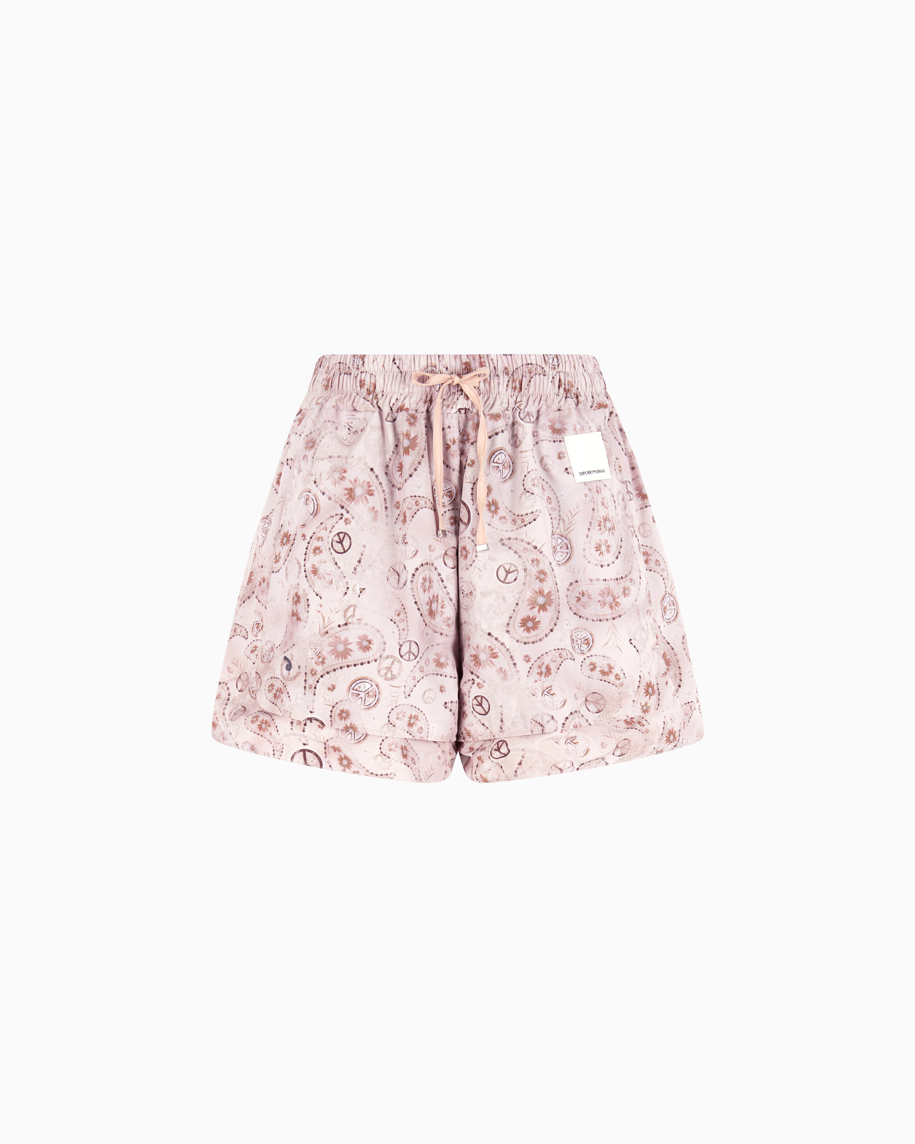 Emporio Armani - ASV satin shorts with all-over paisley print from the Peace capsule collection, Woman, Grey, Size: