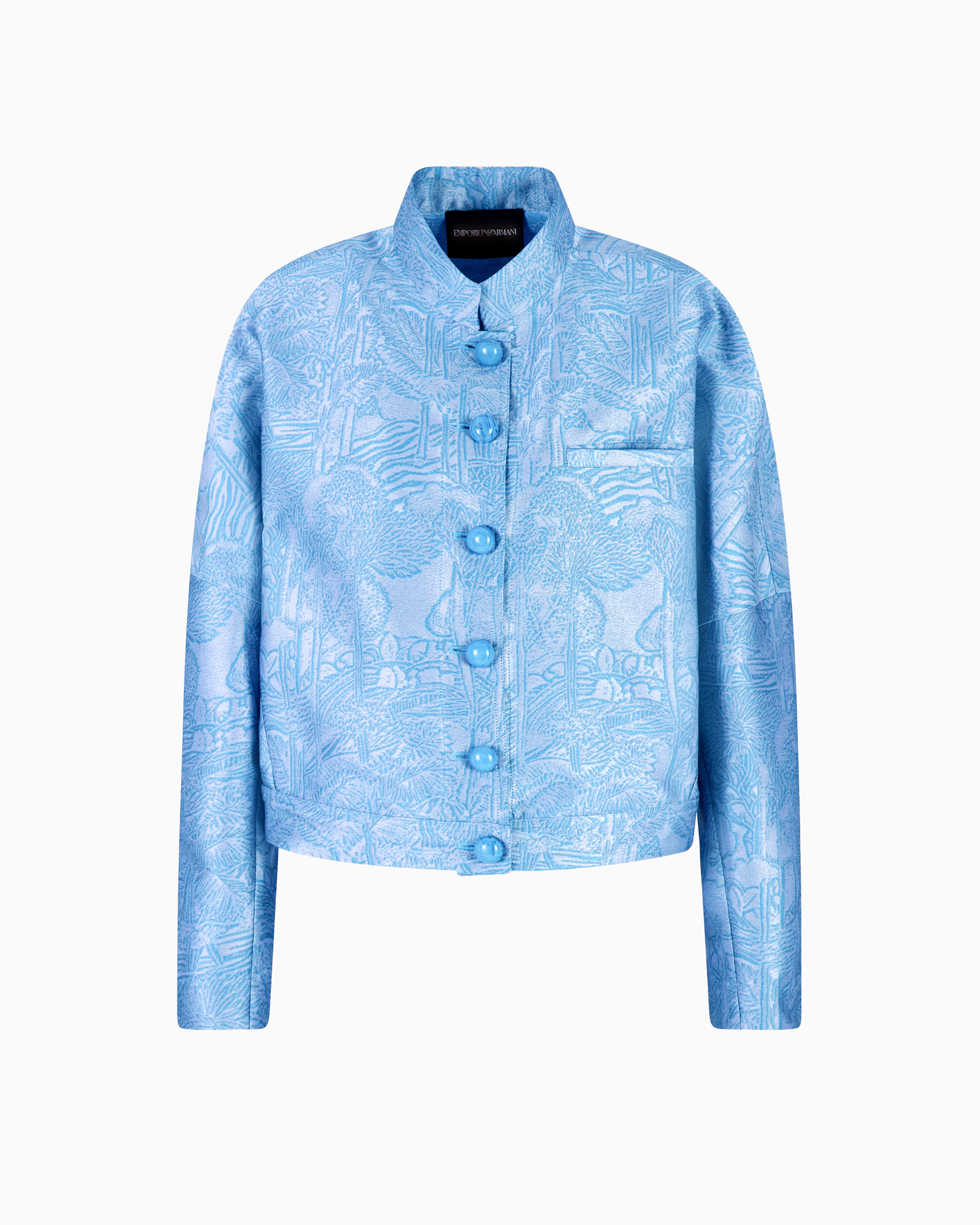 Emporio Armani - All-over jacquard jacket with guru collar , Woman, Blue, Size: