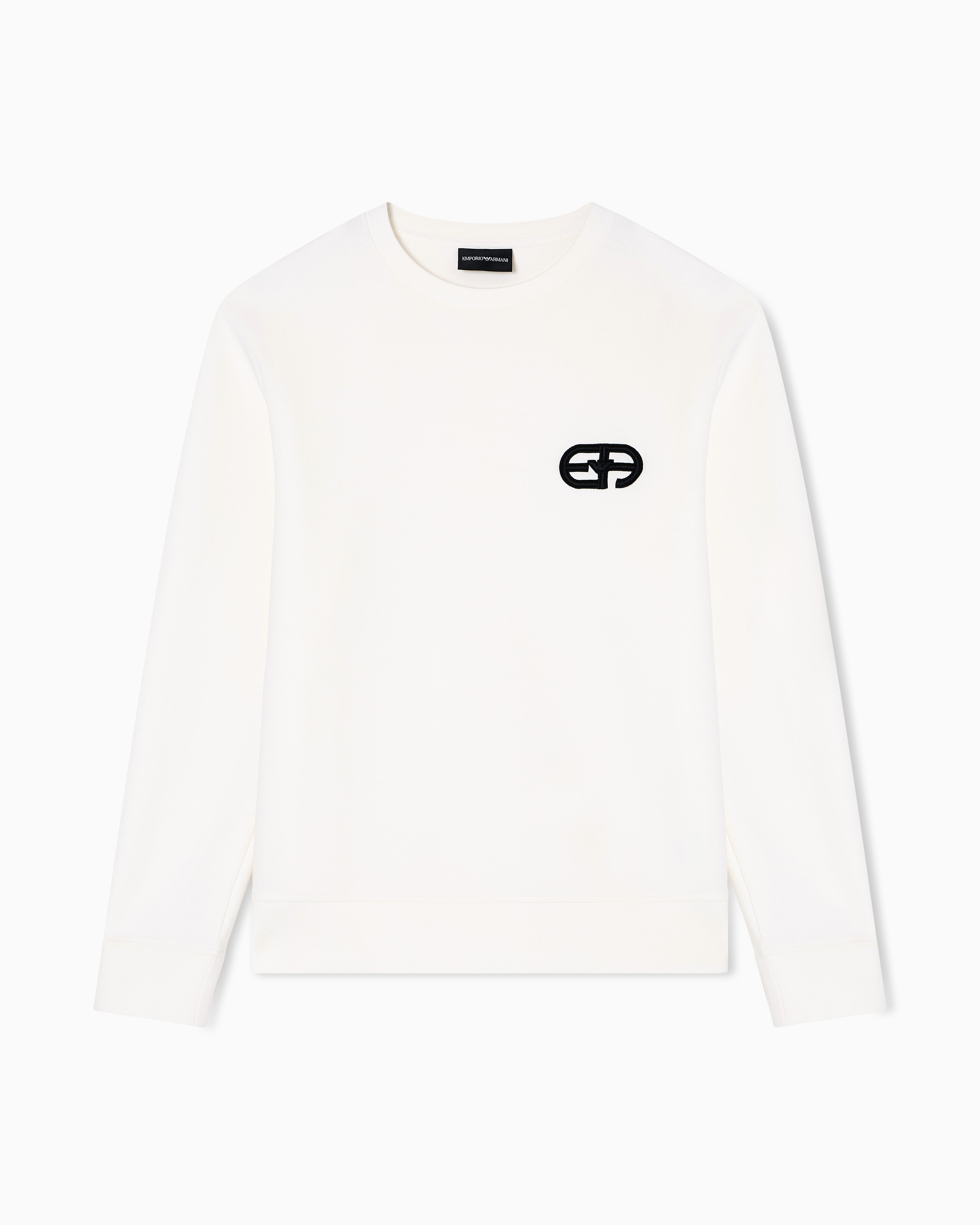 Emporio Armani - Double-jersey sweatshirt with embossed embroidered EA logo, Man, White, Size: