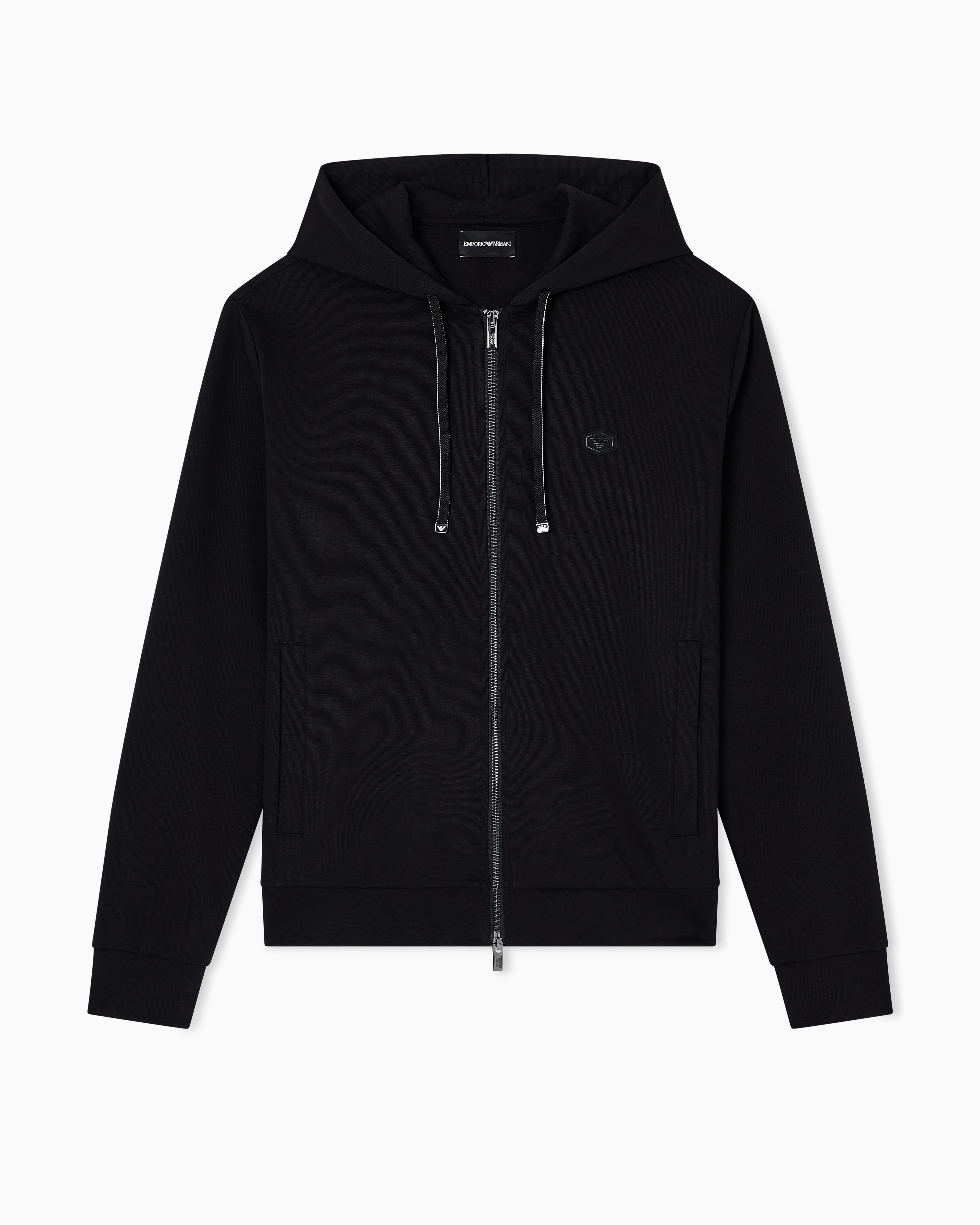 Emporio Armani - Hooded, zipped, Ponte-di-Roma sweatshirt, Man, Black, Size: