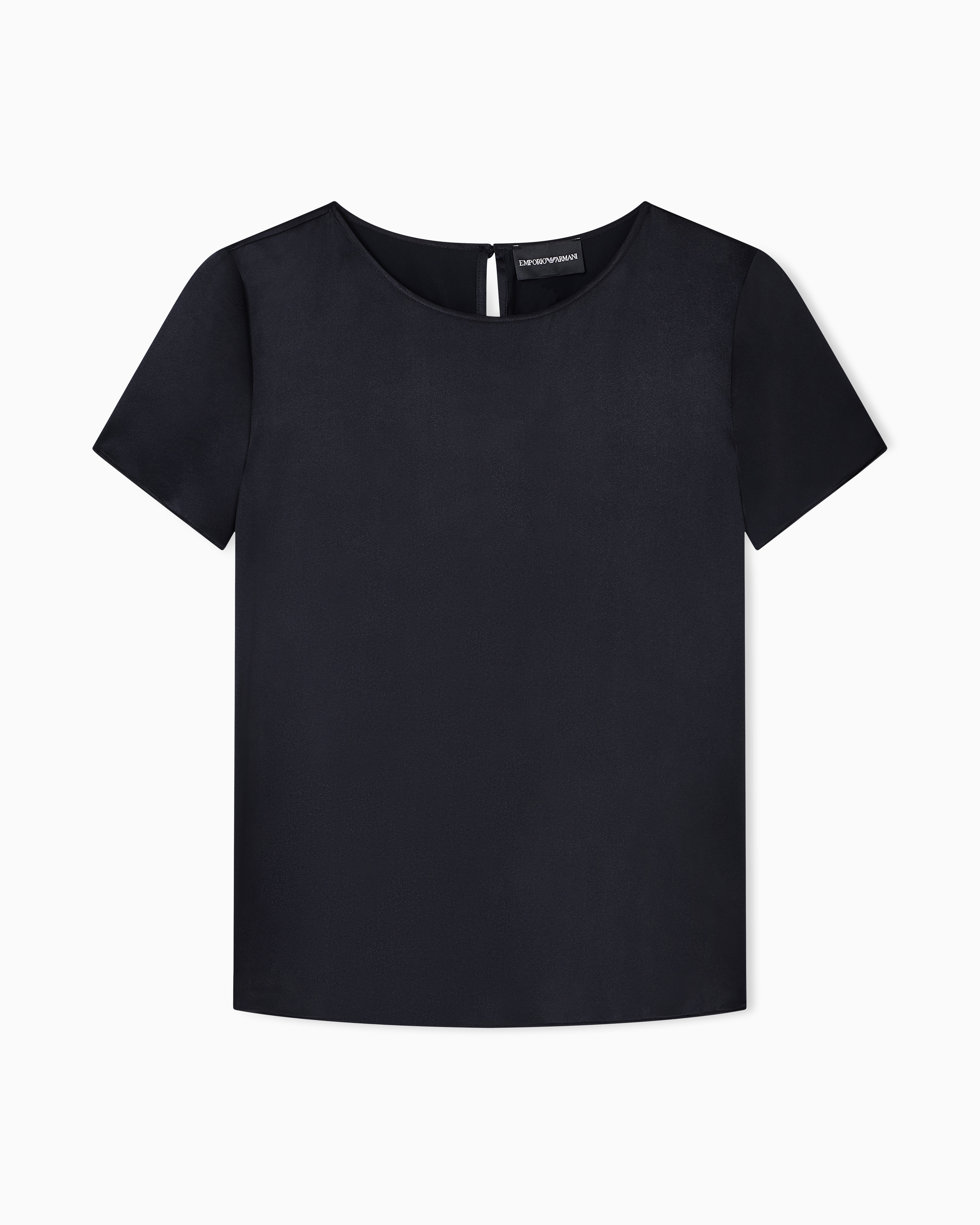 Emporio Armani - Short-sleeved silk satin blouse, Woman, Black, Size: