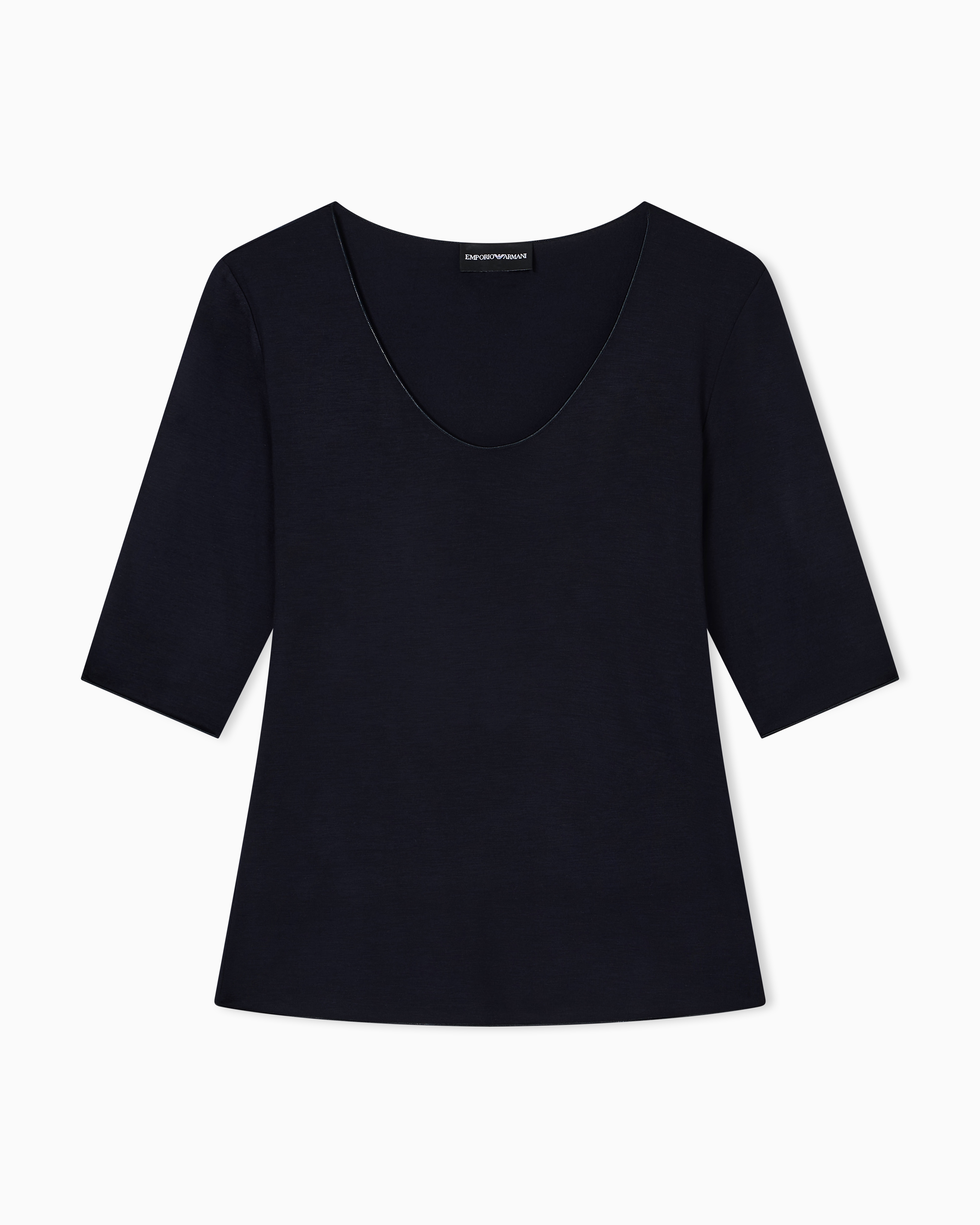 Emporio Armani - Viscose stretch jersey V-neck jumper with three-quarter length sleeves, Woman, Navy Blue, Size: