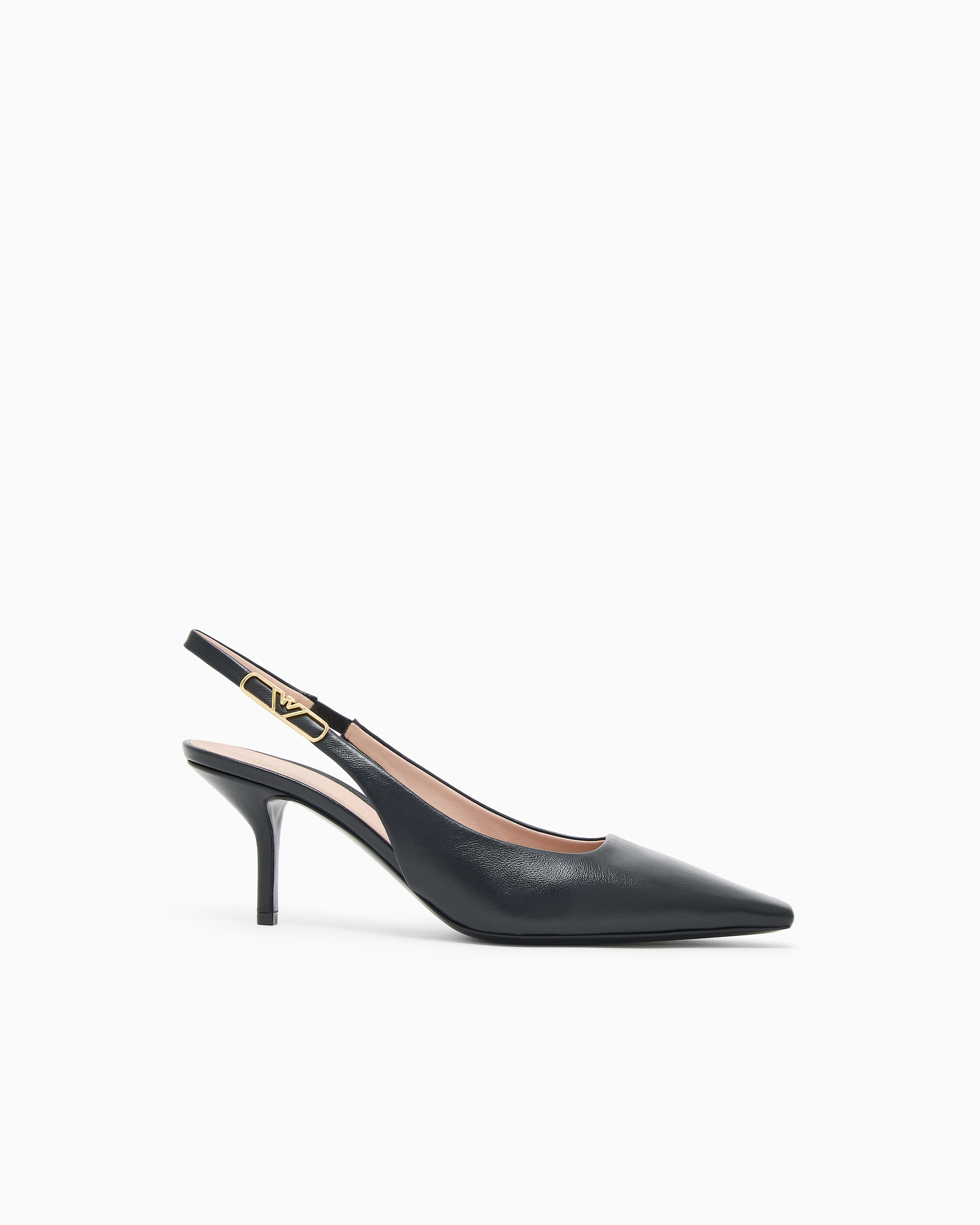 Emporio Armani - Nappa-leather slingback court shoes with eagle plate, Woman, Black, Size: