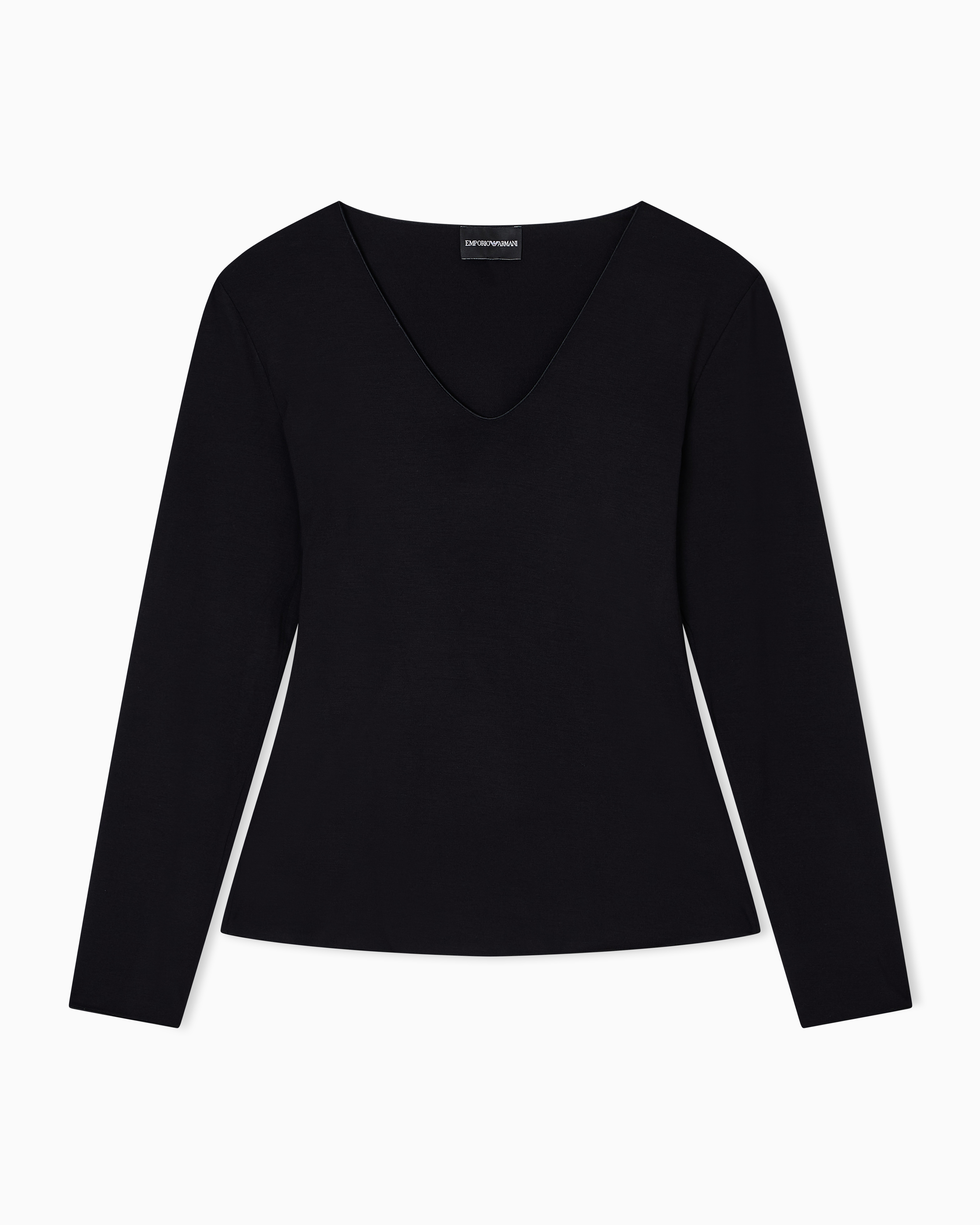 Emporio Armani - Stretch jersey V-neck jumper, Woman, Black, Size: