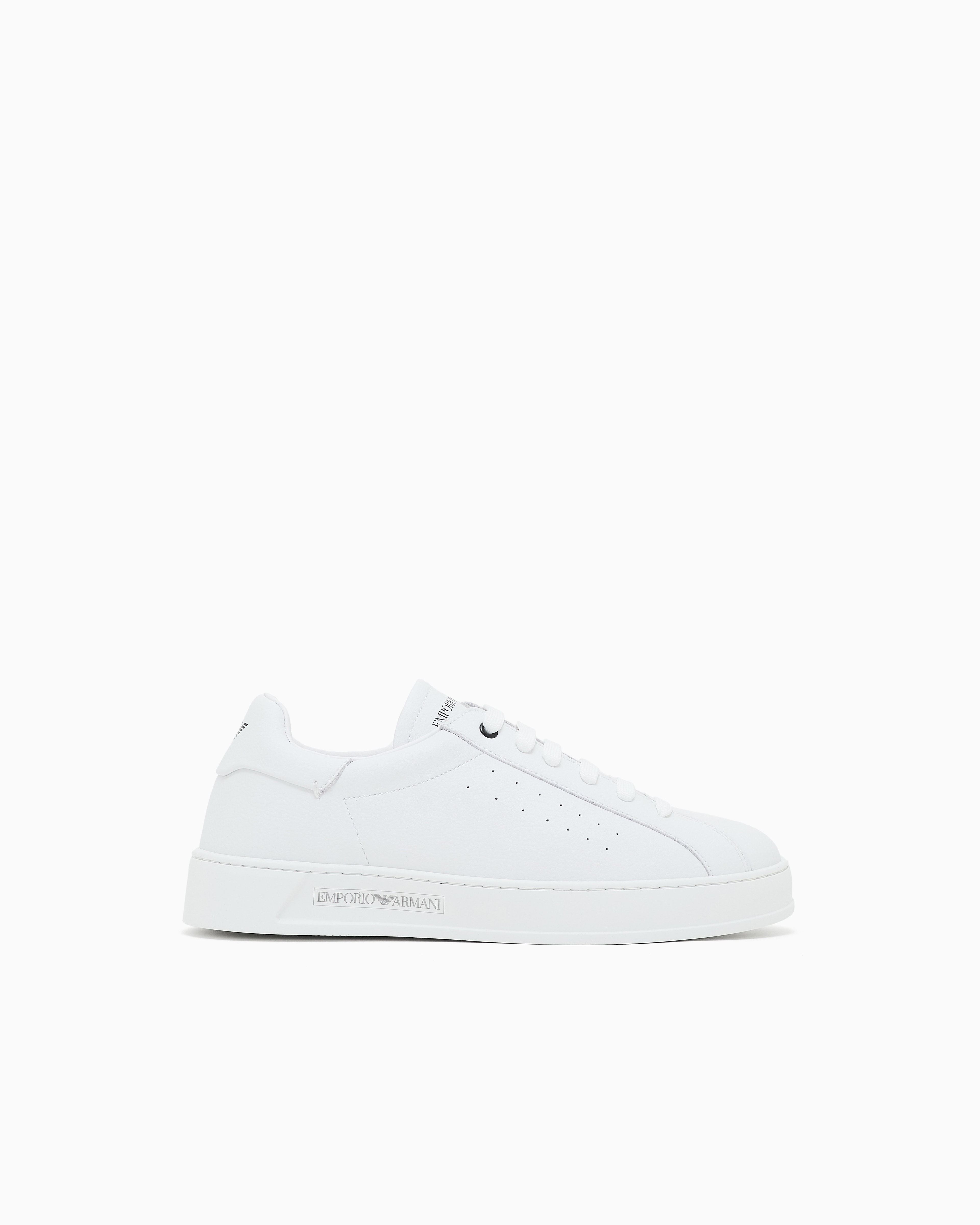 Emporio Armani - Leather sneakers with logo, Woman, White, Size: