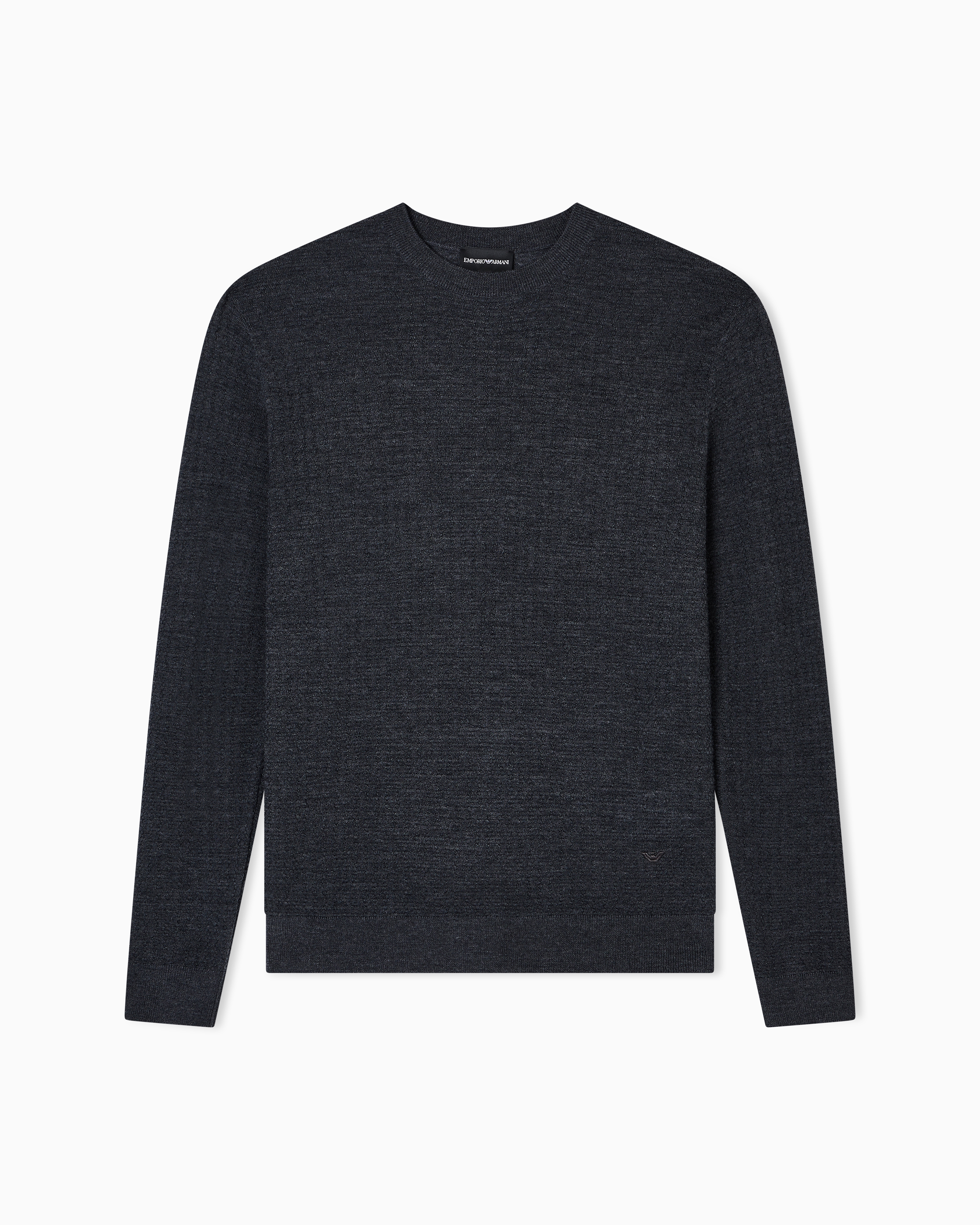 Emporio Armani Virgin Wool Jumper With Embossed Jacquard Pattern In Black