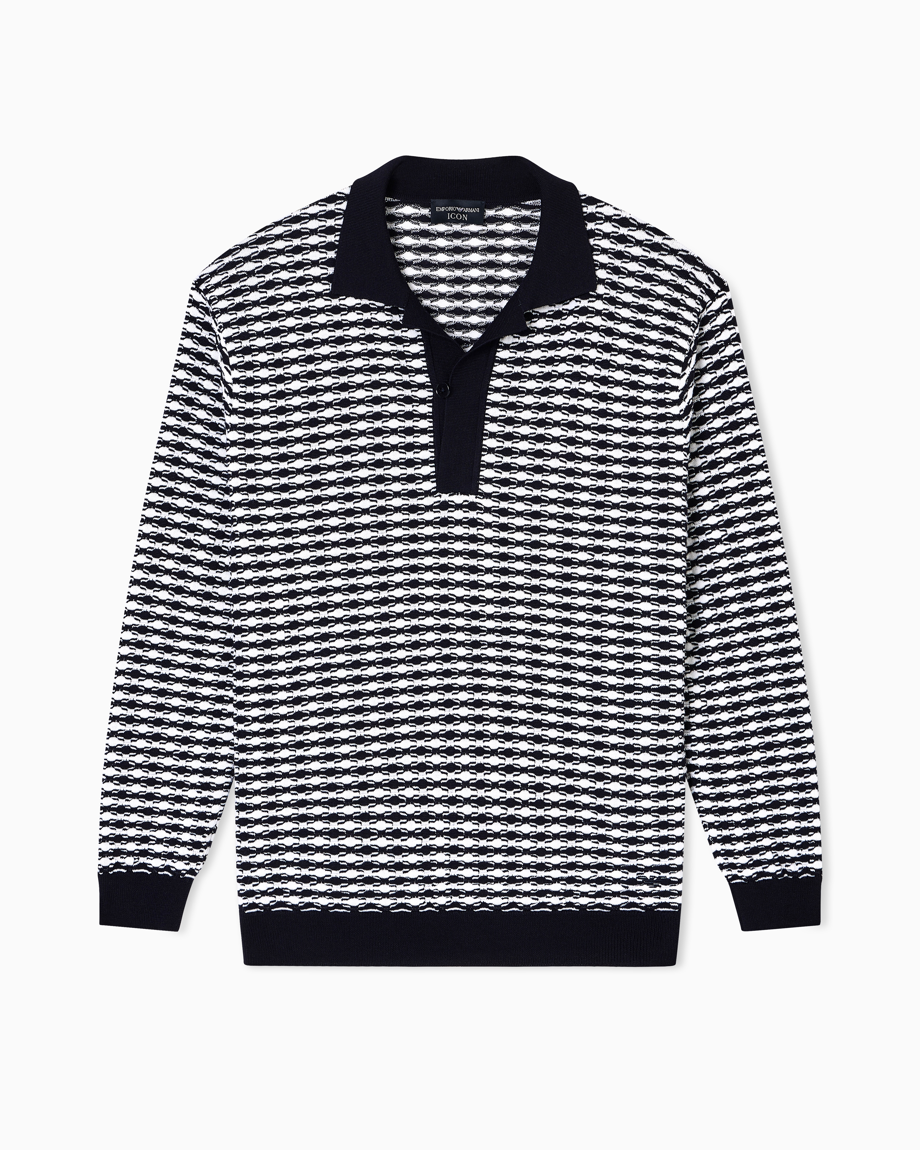 Emporio Armani Icon Virgin-wool Jumper With Polo-shirt Collar And Embossed Knit