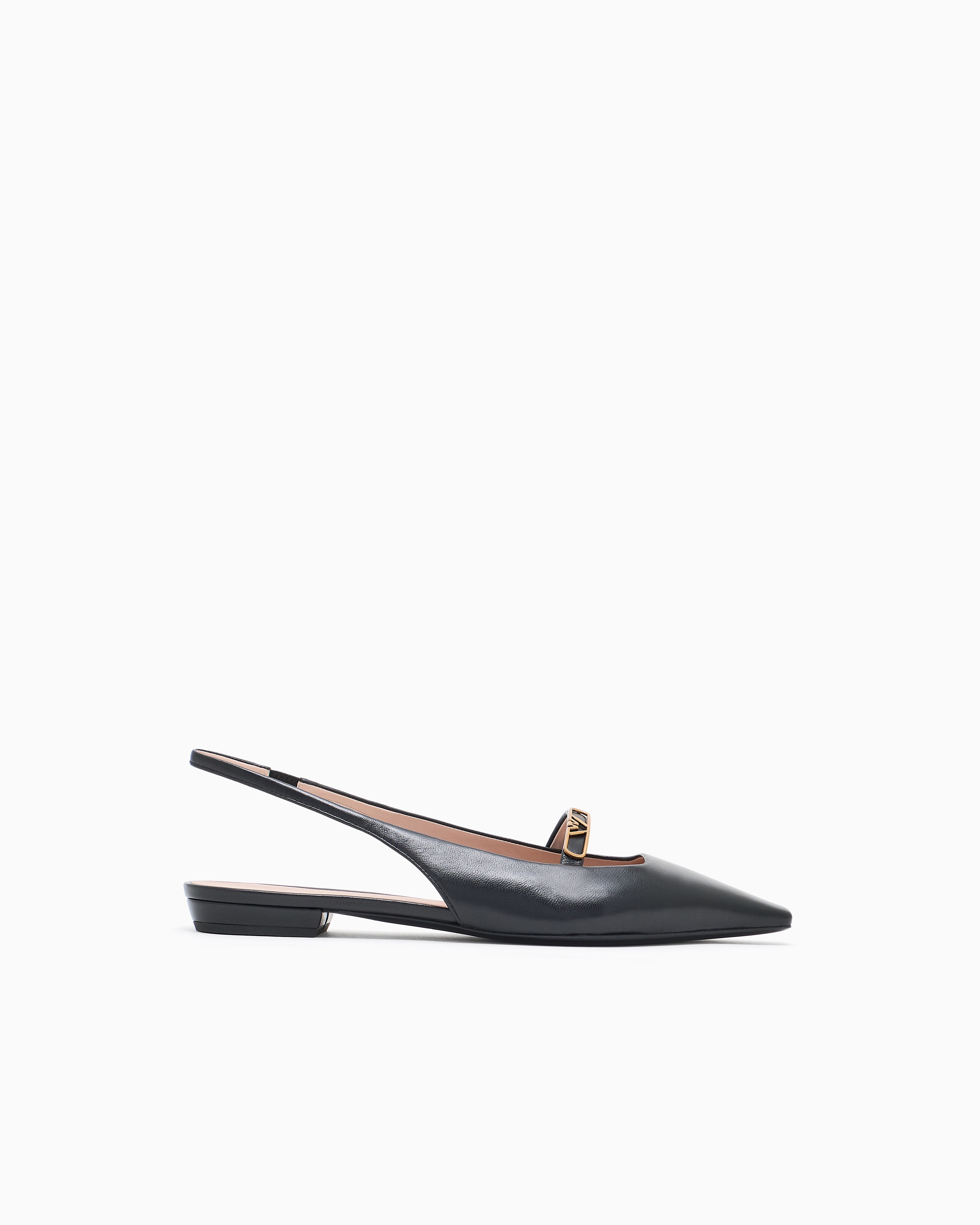 Emporio Armani - Nappa-leather slingback ballerinas with eagle plate, Woman, Black, Size: