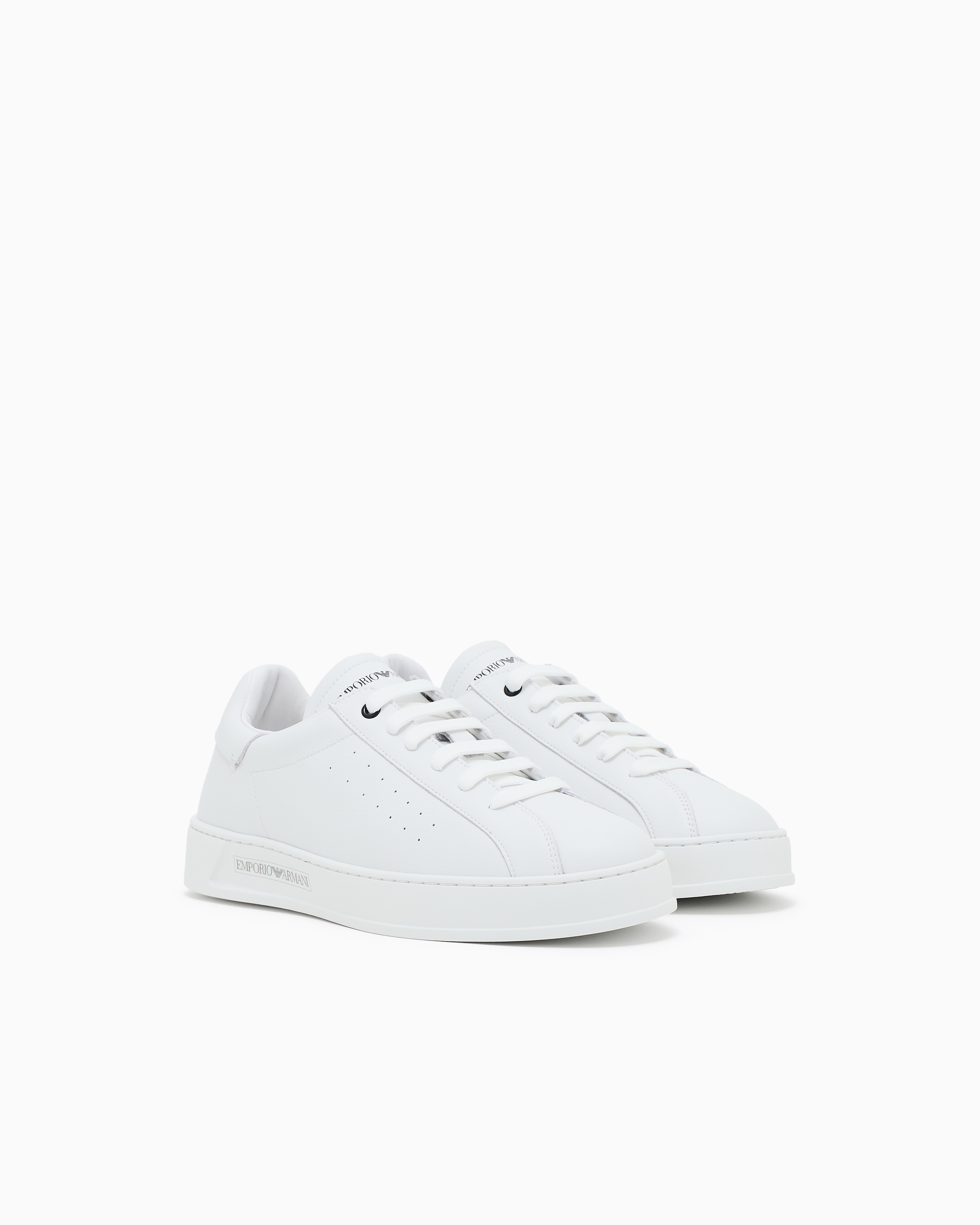 Emporio Armani - Leather sneakers with logo, Woman, White, Size:
