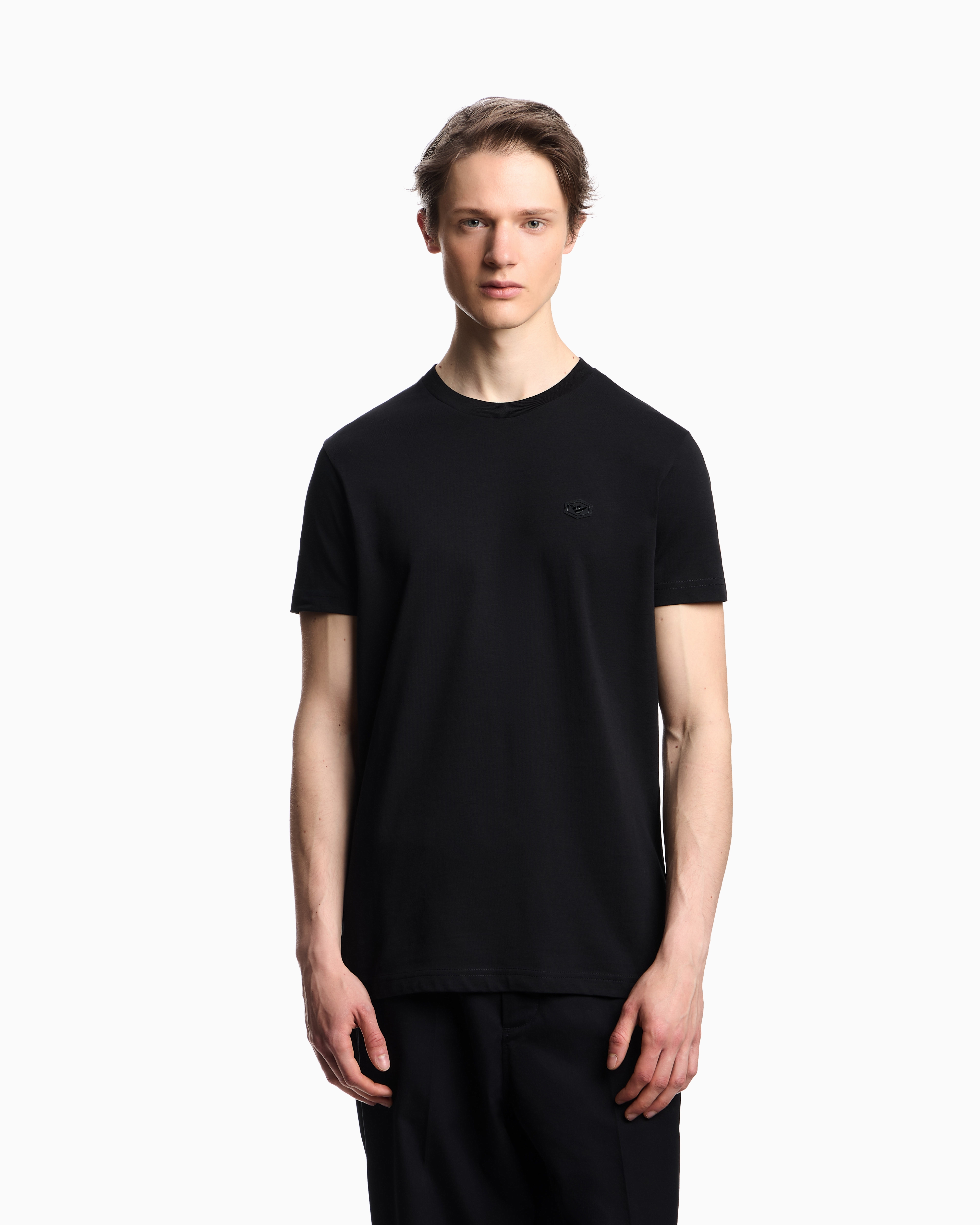 シャツ EMPORIO ARMANI Men Shirt Black 8N1C091NI9Z 0999 Mercerised-jersey T-shirt with all-over jacquard eagle
